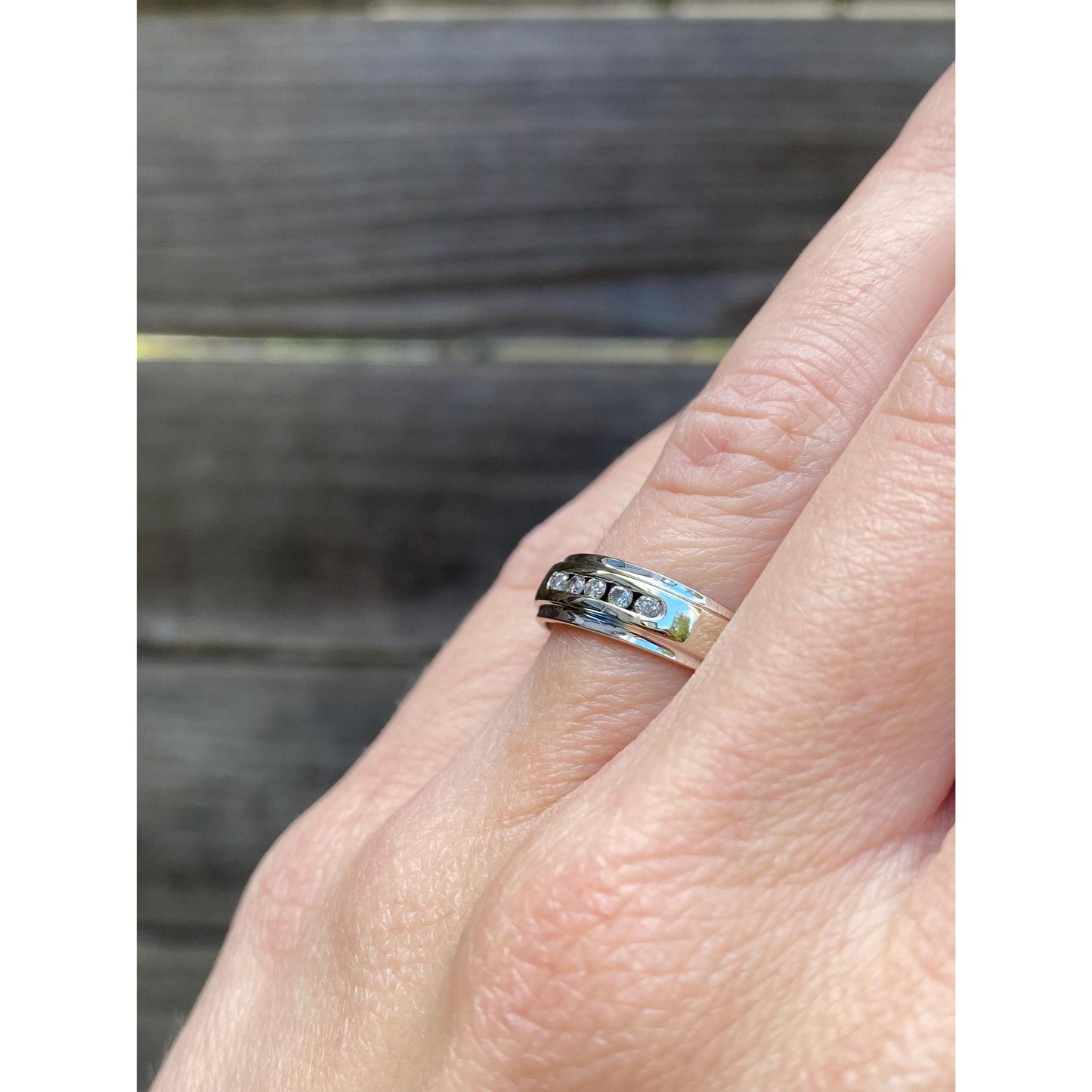 Vintage Solid 14k White Gold Diamond Ring Band - Size 6