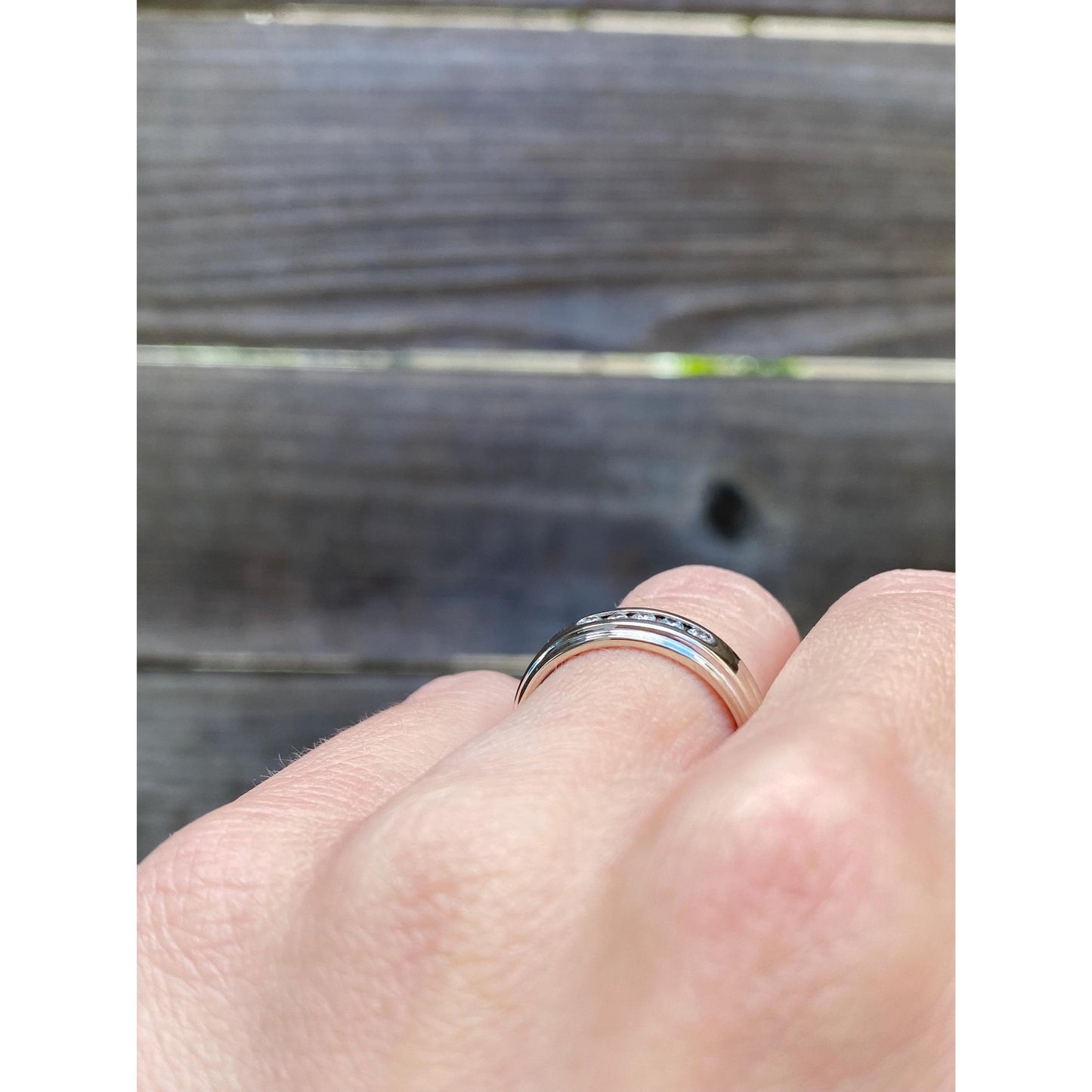 Vintage Solid 14k White Gold Diamond Ring Band - Size 6