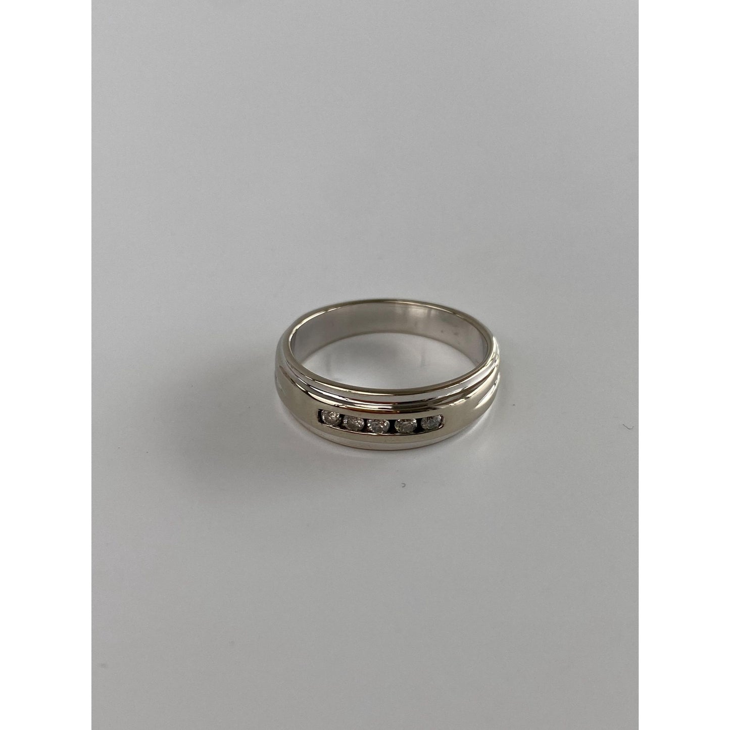 Vintage Solid 14k White Gold Diamond Ring Band - Size 6