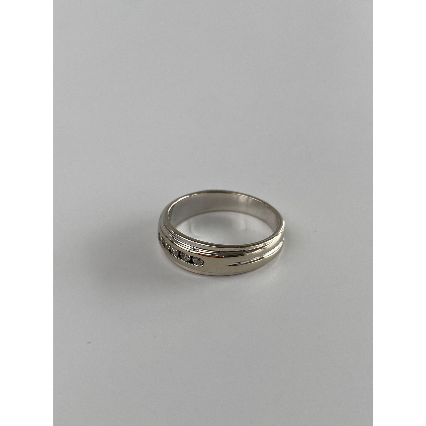 Vintage Solid 14k White Gold Diamond Ring Band - Size 6