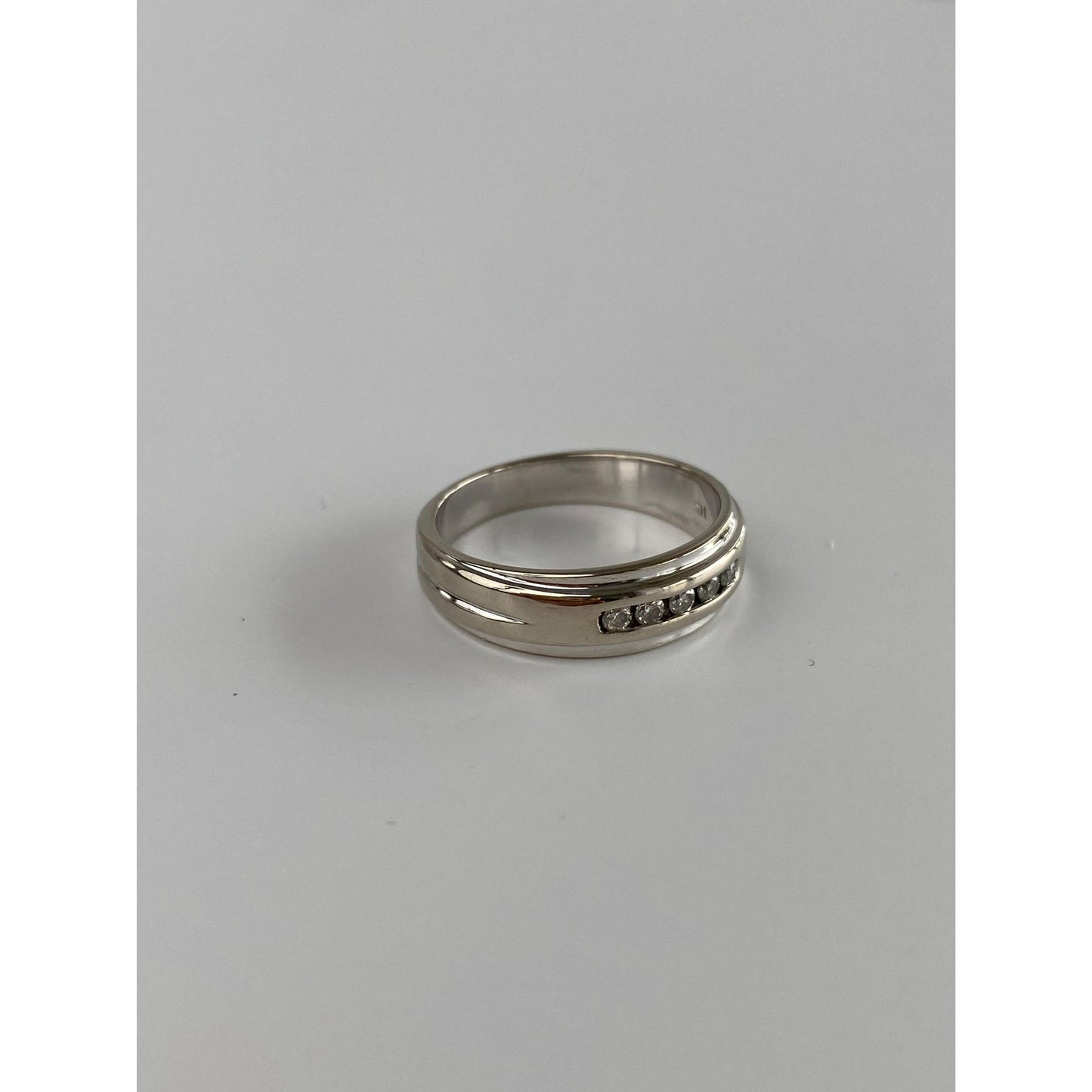 Vintage Solid 14k White Gold Diamond Ring Band - Size 6