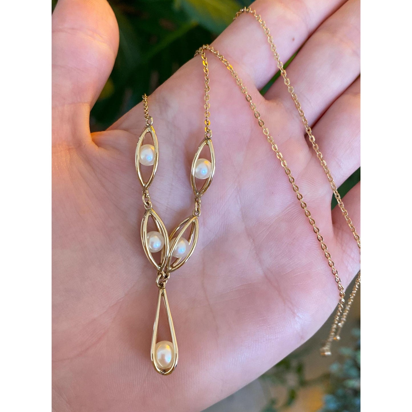 Vintage 10k Yellow Gold Pearls Cage Cable Chain Necklace - 18.75 inches