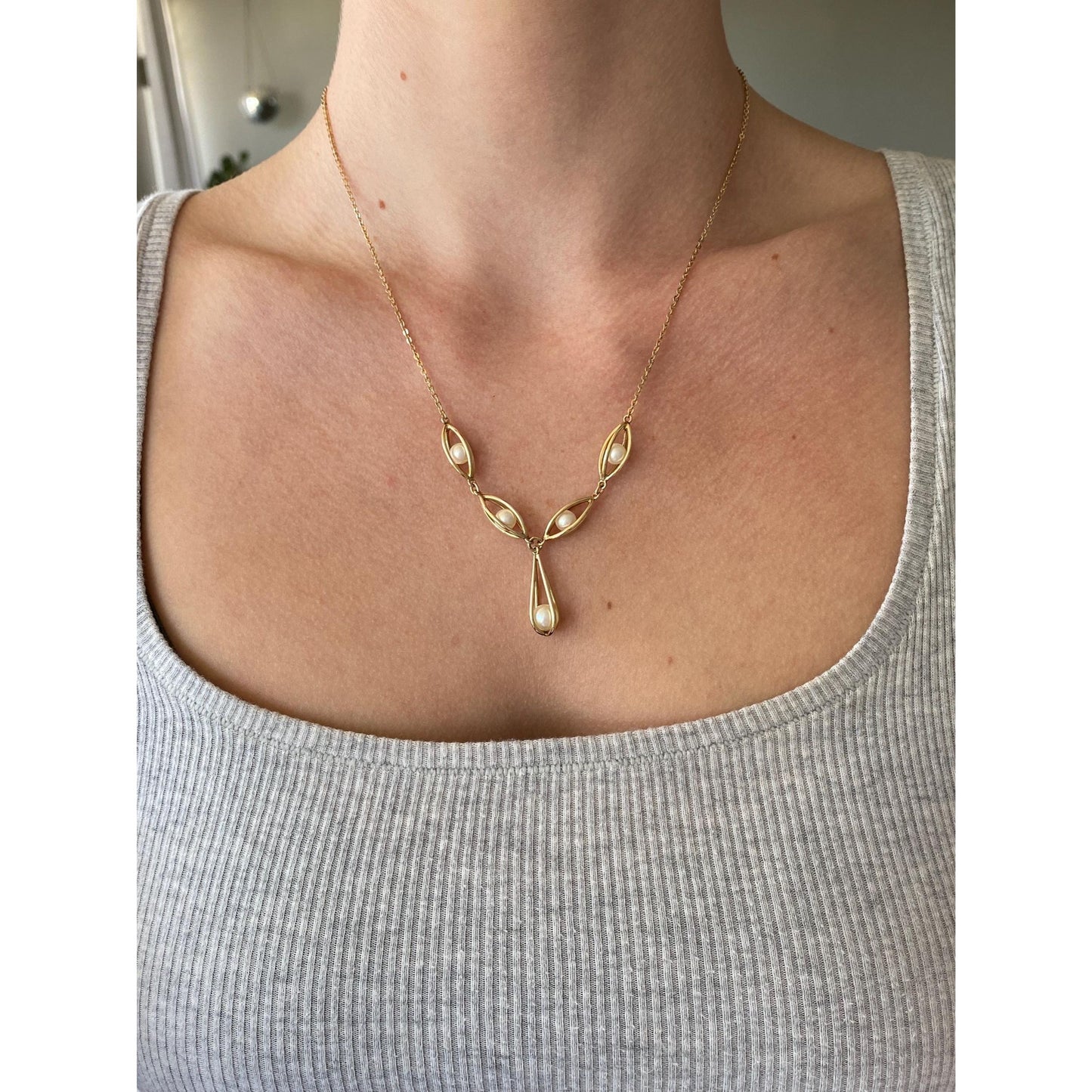 Vintage 10k Yellow Gold Pearls Cage Cable Chain Necklace - 18.75 inches