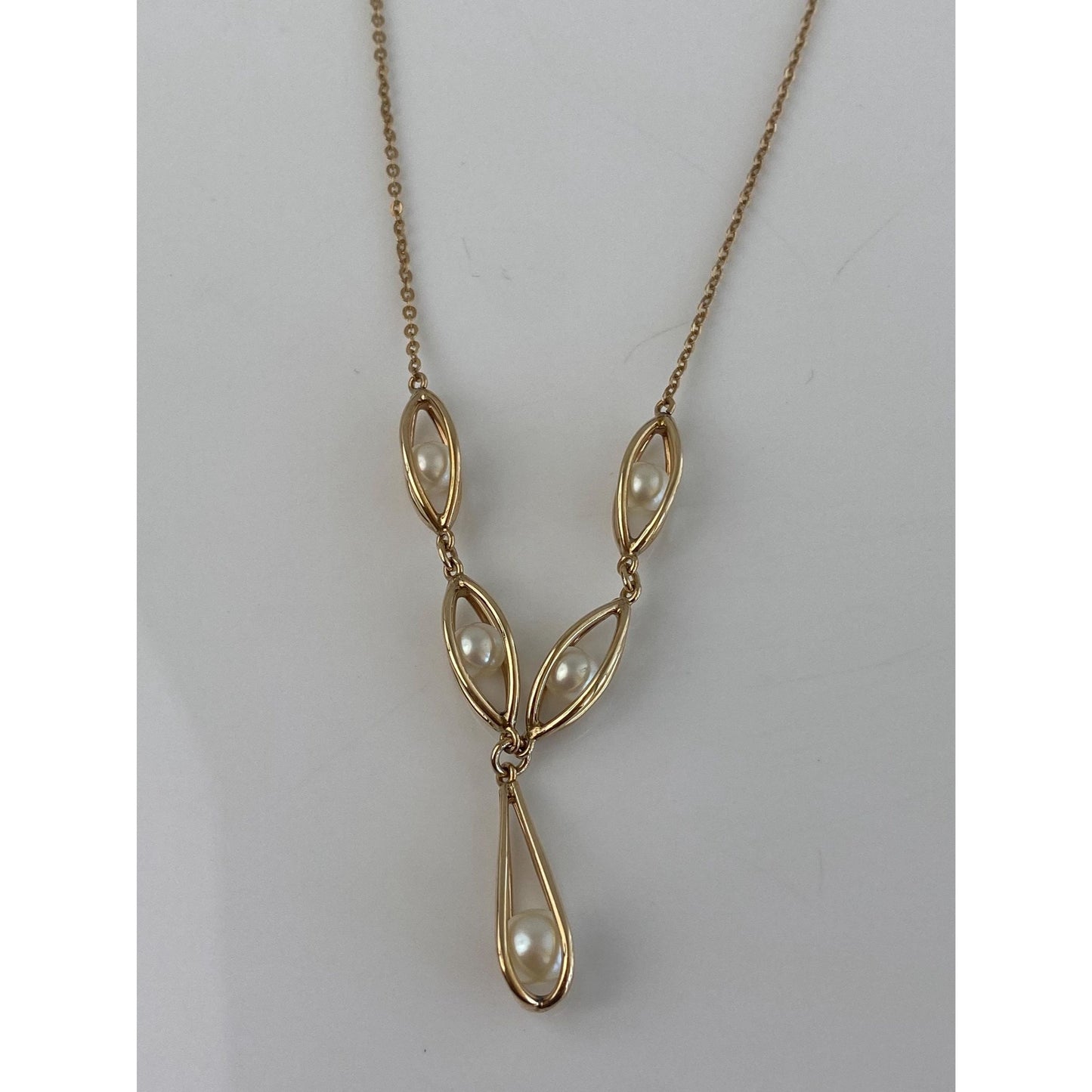 Vintage 10k Yellow Gold Pearls Cage Cable Chain Necklace - 18.75 inches