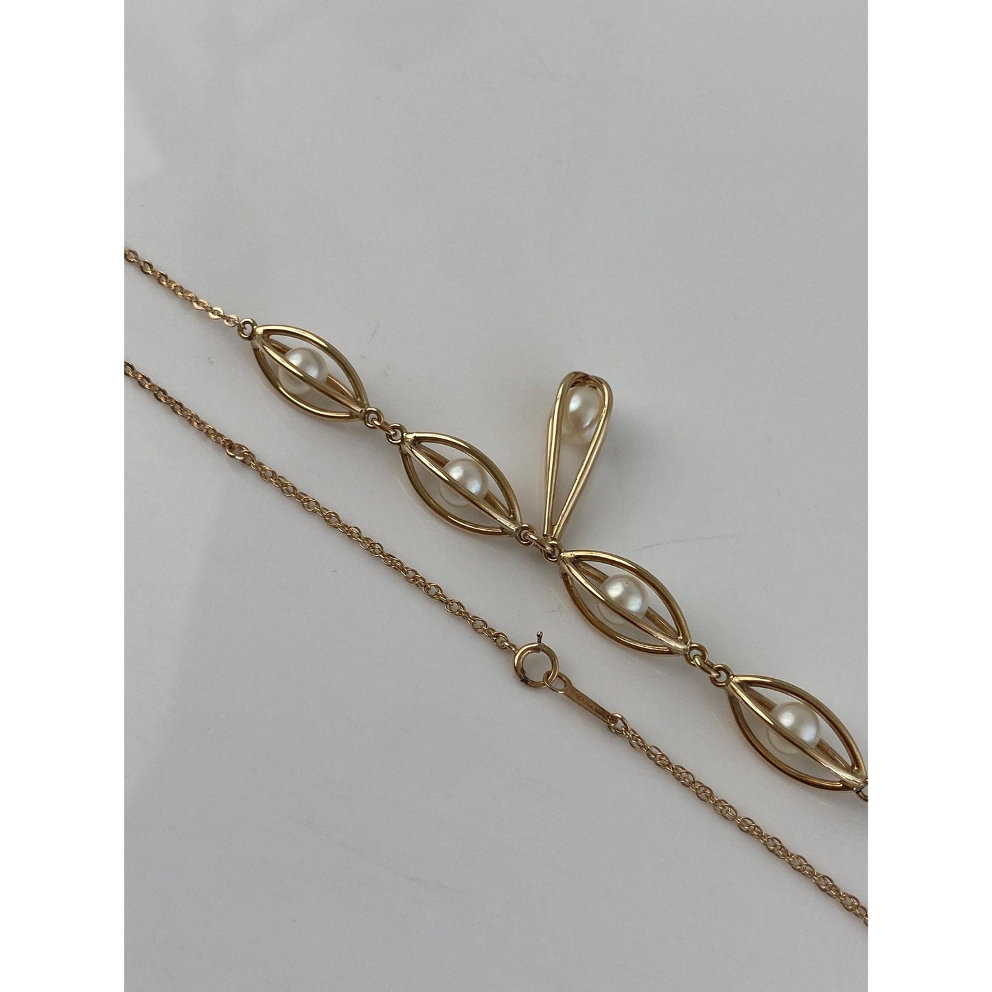 Vintage 10k Yellow Gold Pearls Cage Cable Chain Necklace - 18.75 inches