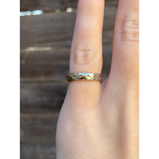 Vintage Solid 14k White Gold Designed Ring Band - Size 3.75