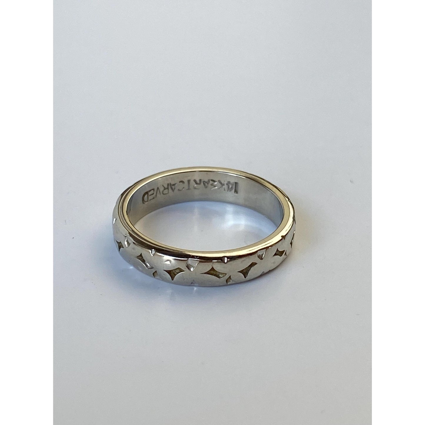 Vintage Solid 14k White Gold Designed Ring Band - Size 3.75