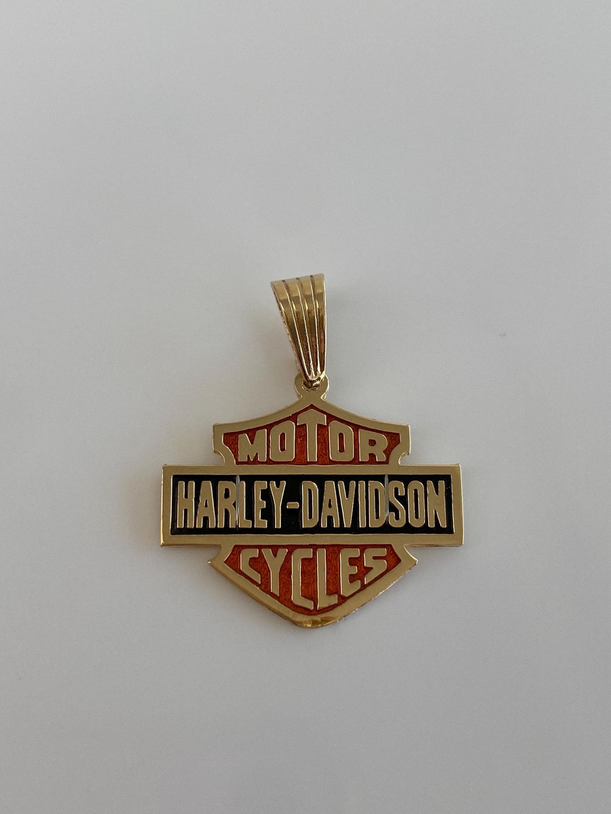 Vintage Solid 14k Yellow Gold Orange & Black Enamel Harley Davidson Charm