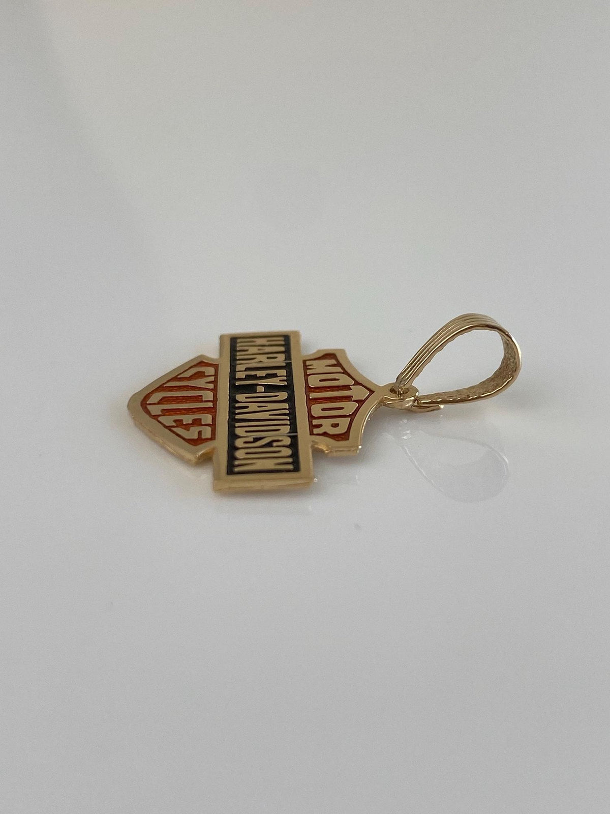 Vintage Solid 14k Yellow Gold Orange & Black Enamel Harley Davidson Charm