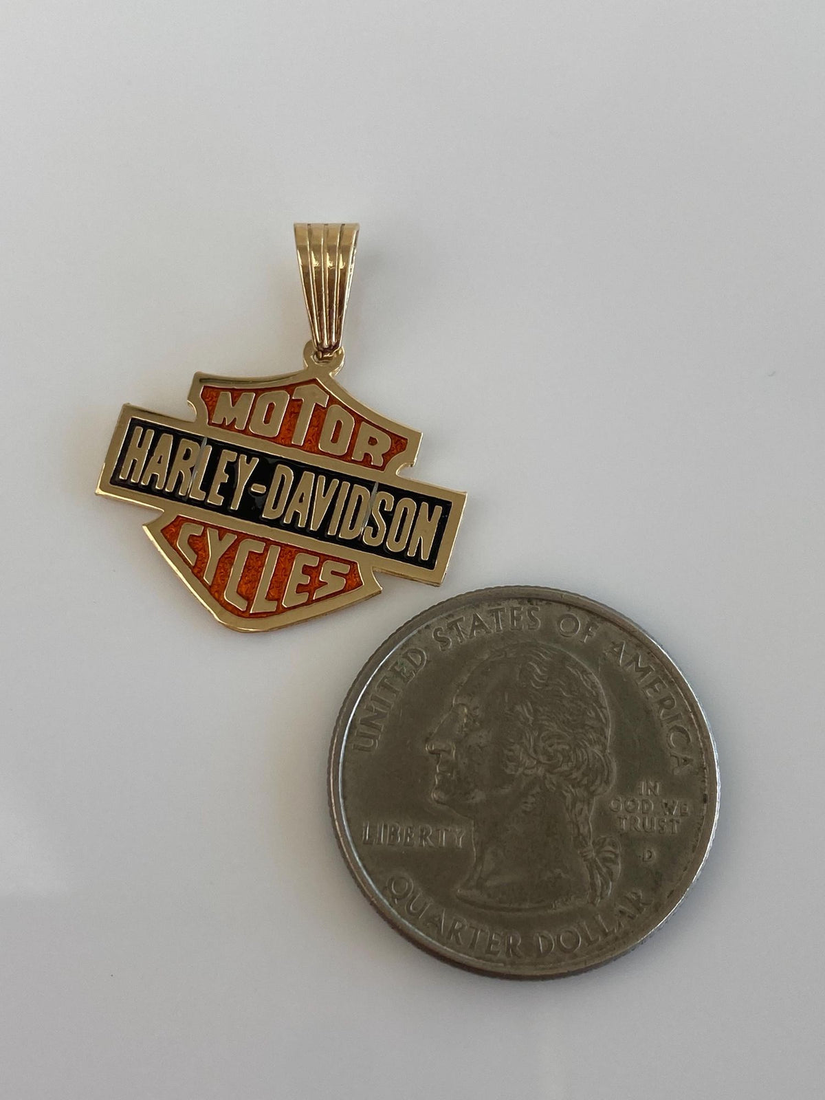 Vintage Solid 14k Yellow Gold Orange & Black Enamel Harley Davidson Charm
