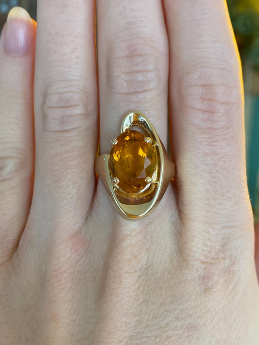 Vintage Solid 14k Yellow Gold Citrine Ring - Size 8
