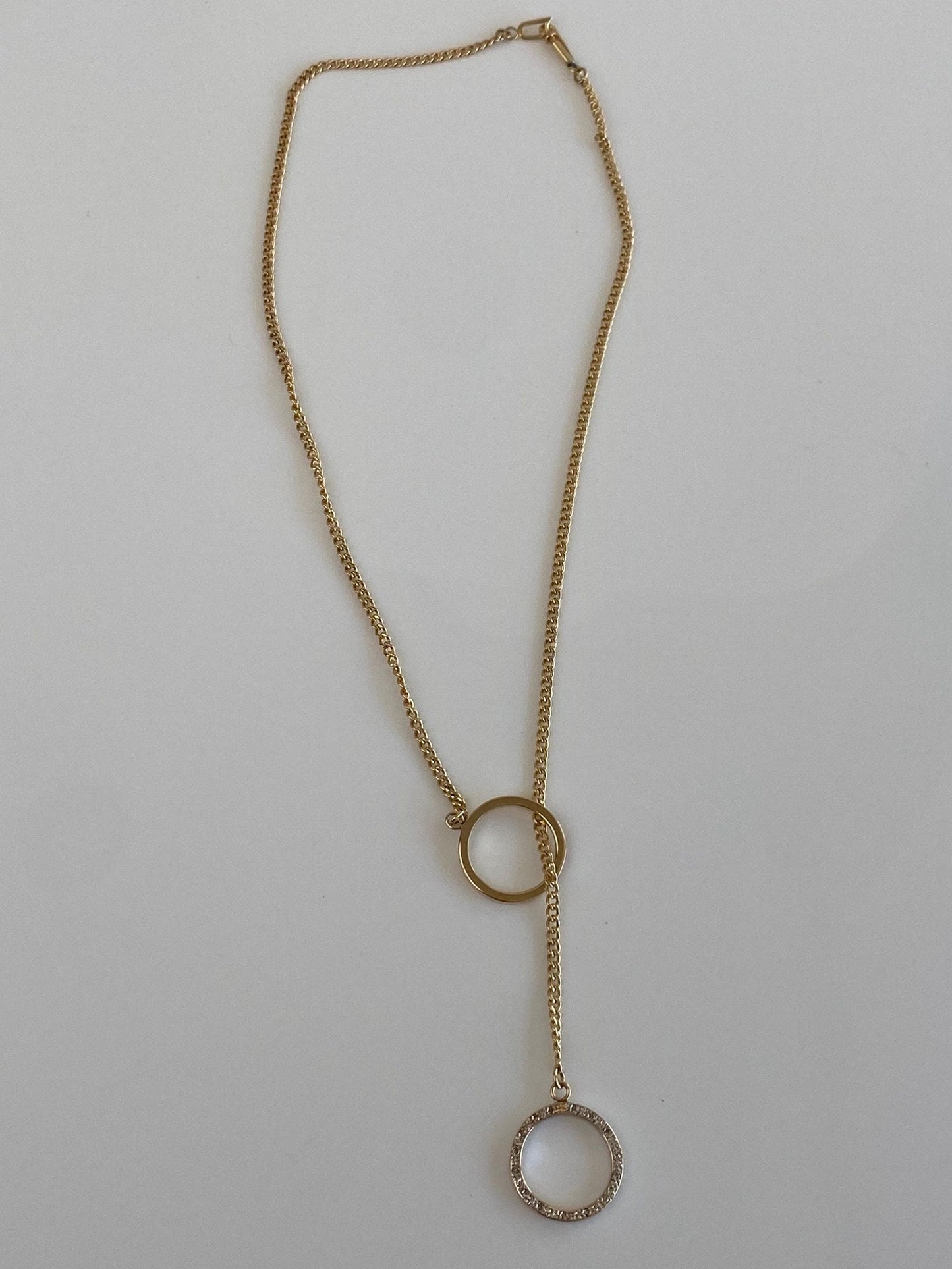 Vintage Solid 14k Yellow Gold Diamond Circles Curb Chain Necklace - 15 inches