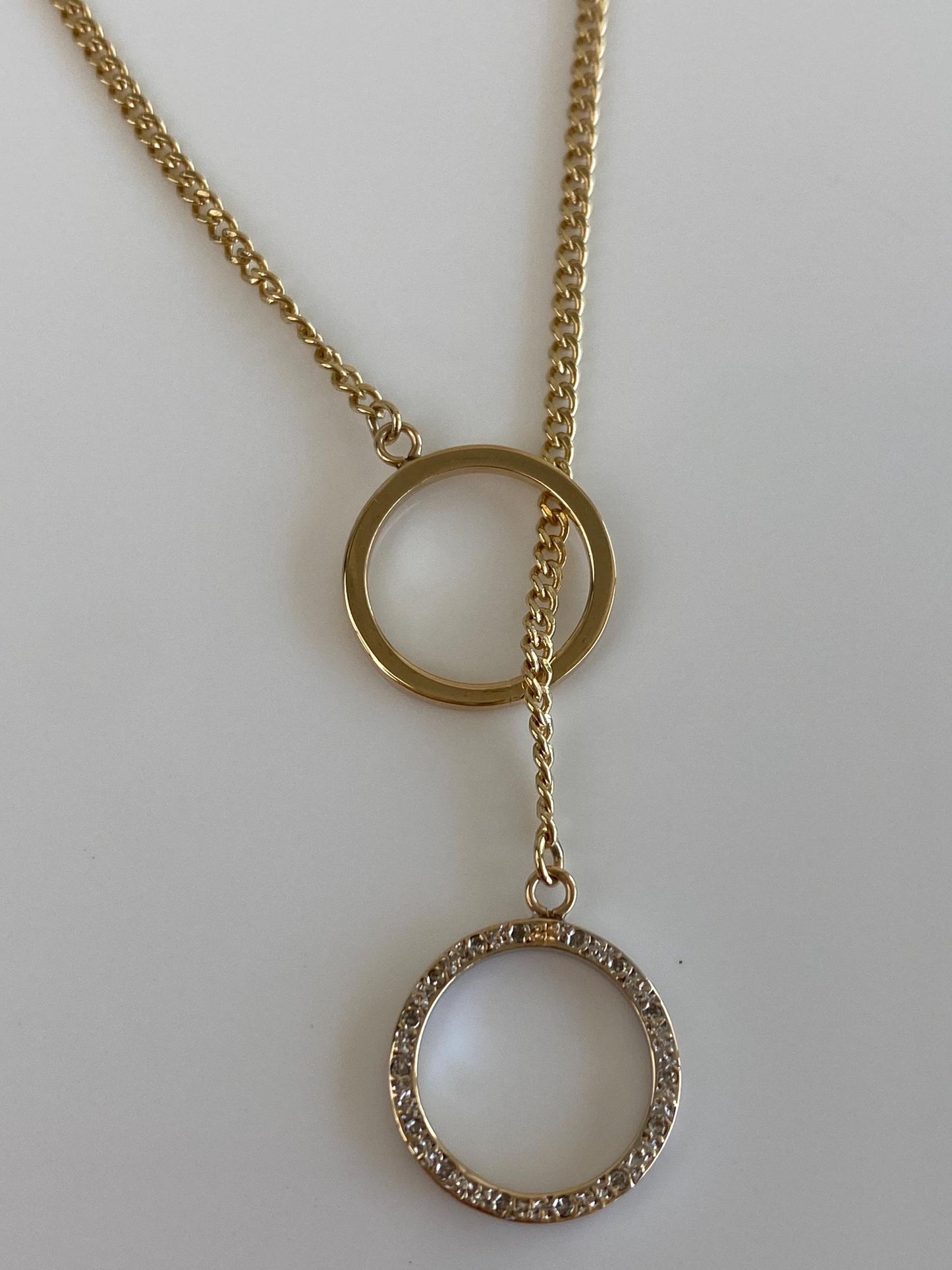 Vintage Solid 14k Yellow Gold Diamond Circles Curb Chain Necklace - 15 inches