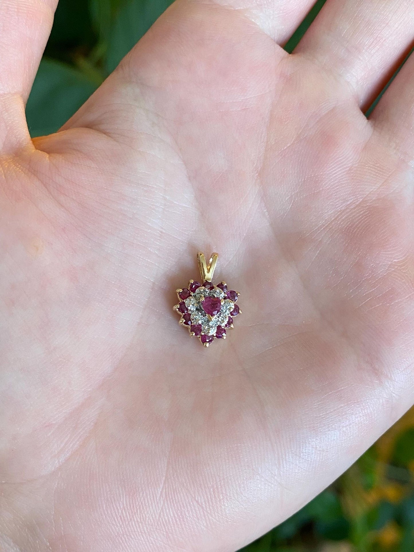 Vintage Solid 14k White & Yellow Gold Ruby Diamond Heart Charm