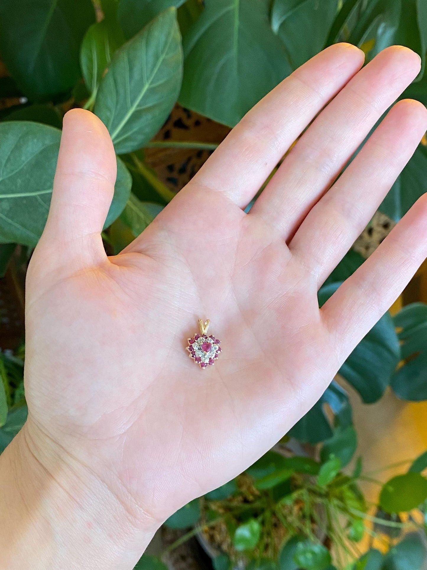 Vintage Solid 14k White & Yellow Gold Ruby Diamond Heart Charm