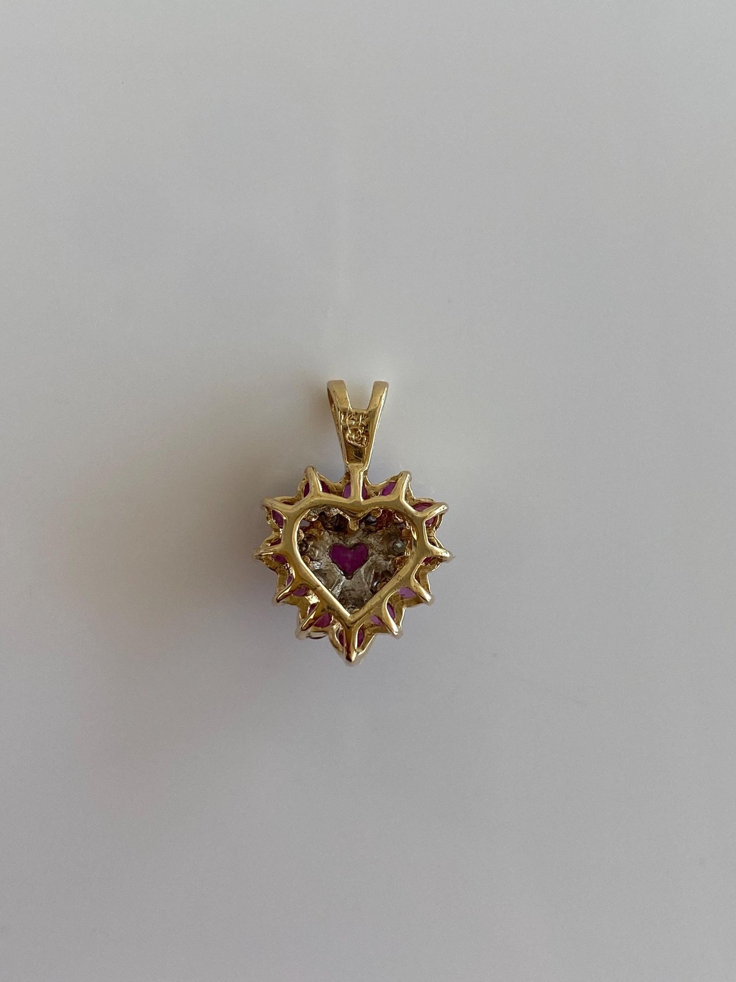 Vintage Solid 14k White & Yellow Gold Ruby Diamond Heart Charm