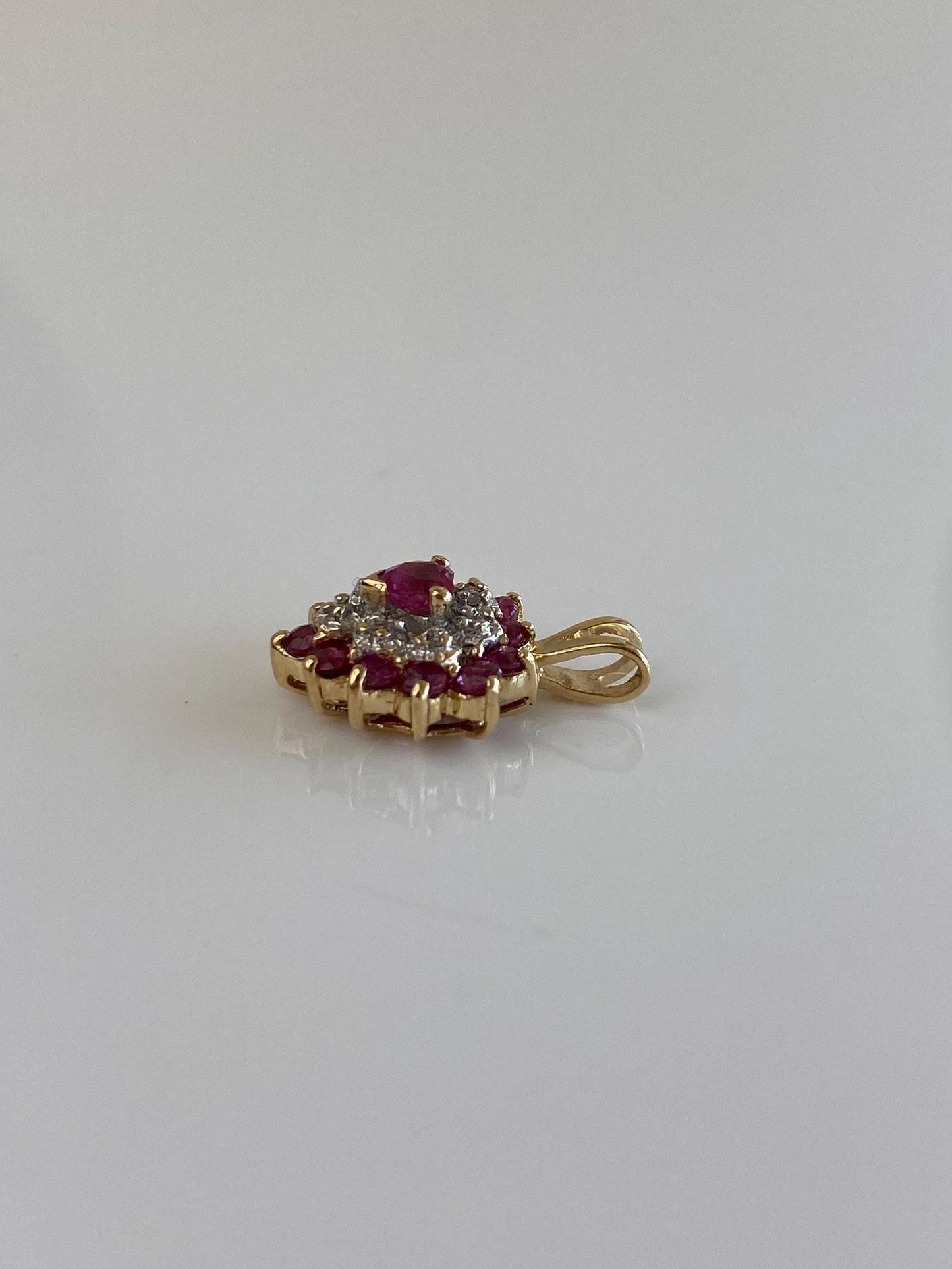Vintage Solid 14k White & Yellow Gold Ruby Diamond Heart Charm