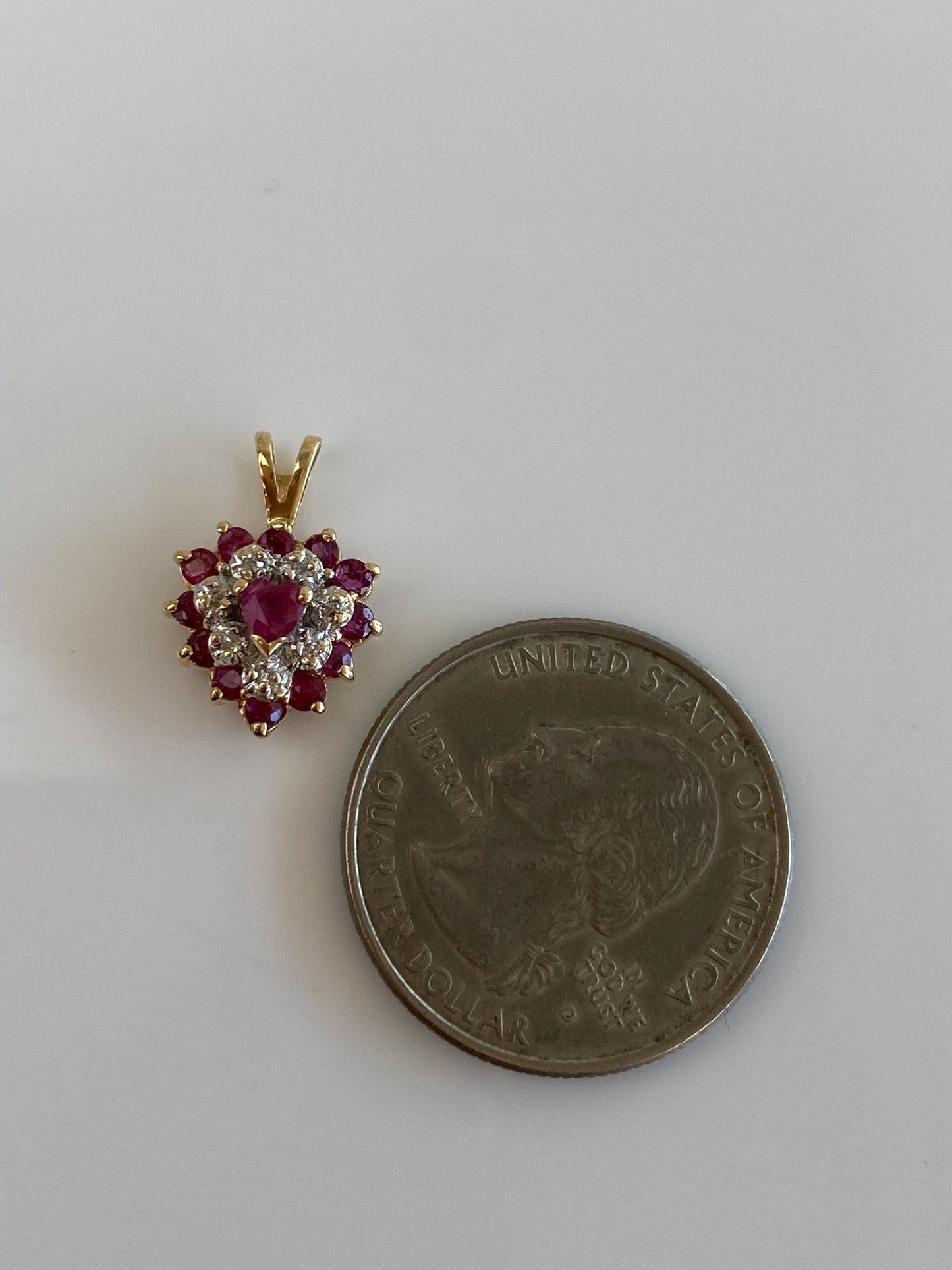 Vintage Solid 14k White & Yellow Gold Ruby Diamond Heart Charm