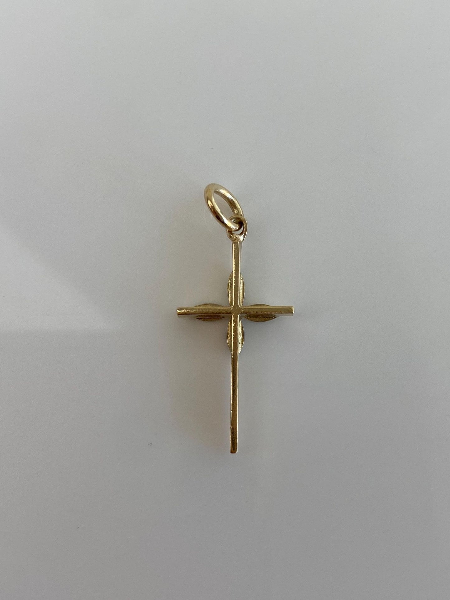 Vintage Solid 14k White & Yellow Gold Diamond Cross Charm