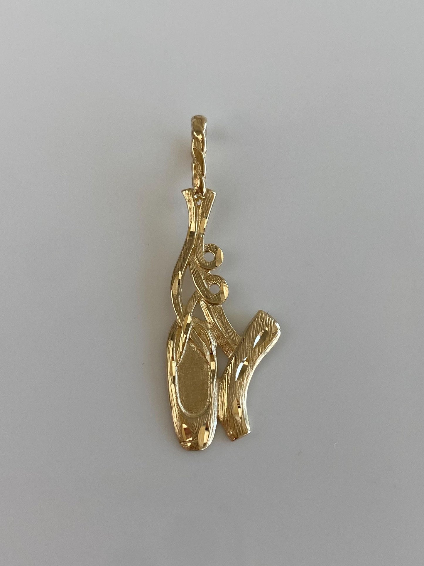 Vintage Solid 14k Yellow Gold Diamond Cut Ballet Pointe Shoes Charm