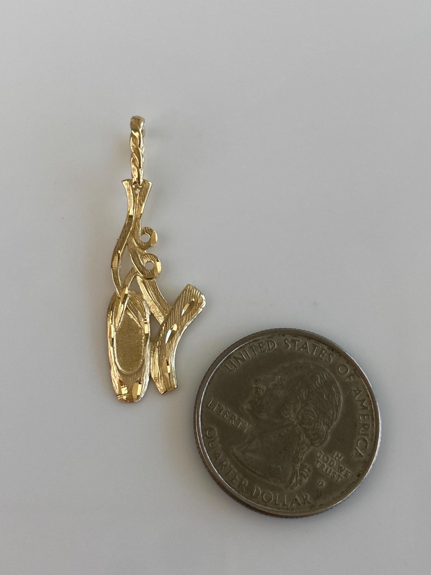 Vintage Solid 14k Yellow Gold Diamond Cut Ballet Pointe Shoes Charm