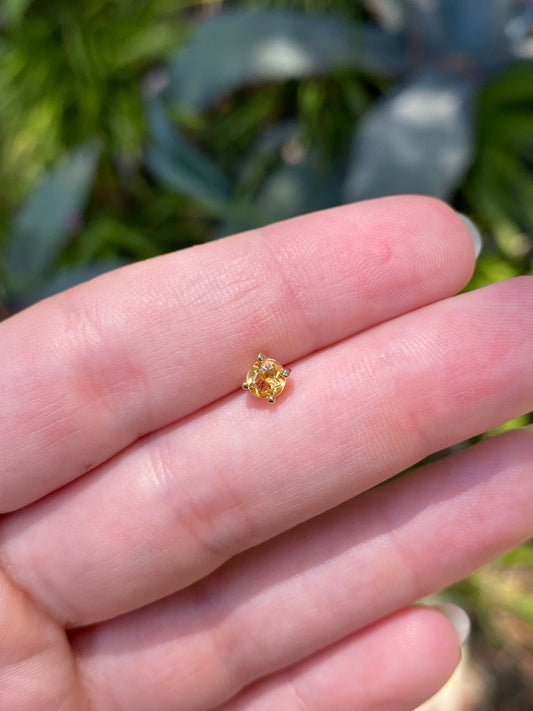 Vintage Solid 14k Yellow Gold Citrine Single Stud Earring