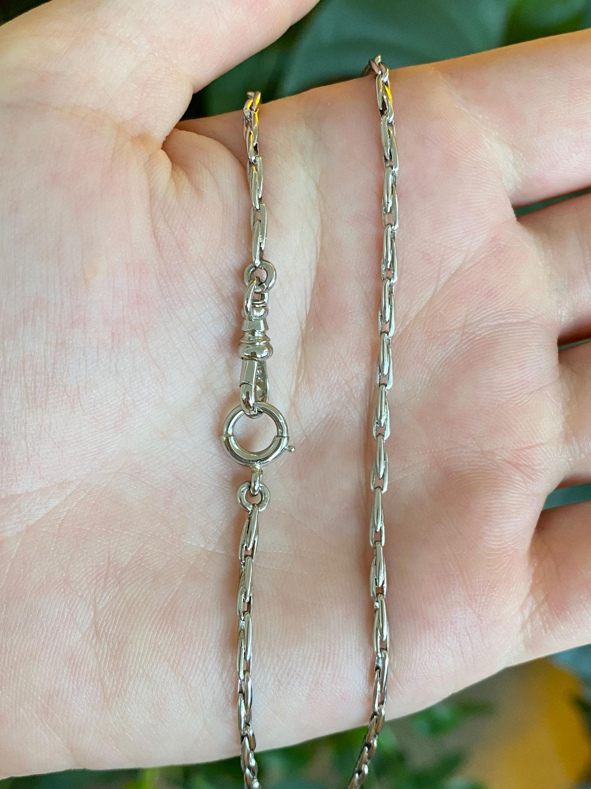 Vintage Solid Platinum & 18k White Gold Pocket Watch Chain Necklace - 14 inches