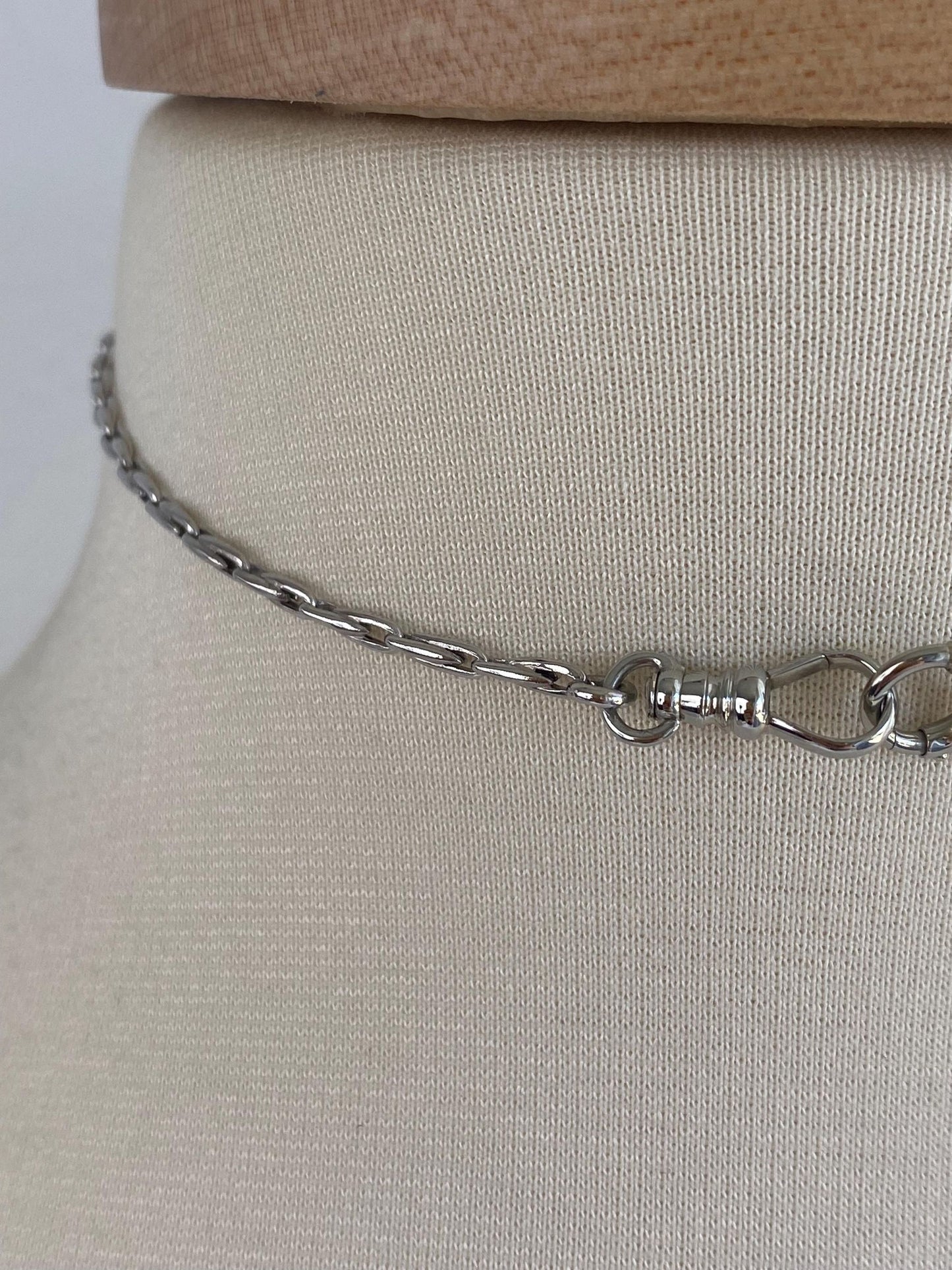 Vintage Solid Platinum & 18k White Gold Pocket Watch Chain Necklace - 14 inches