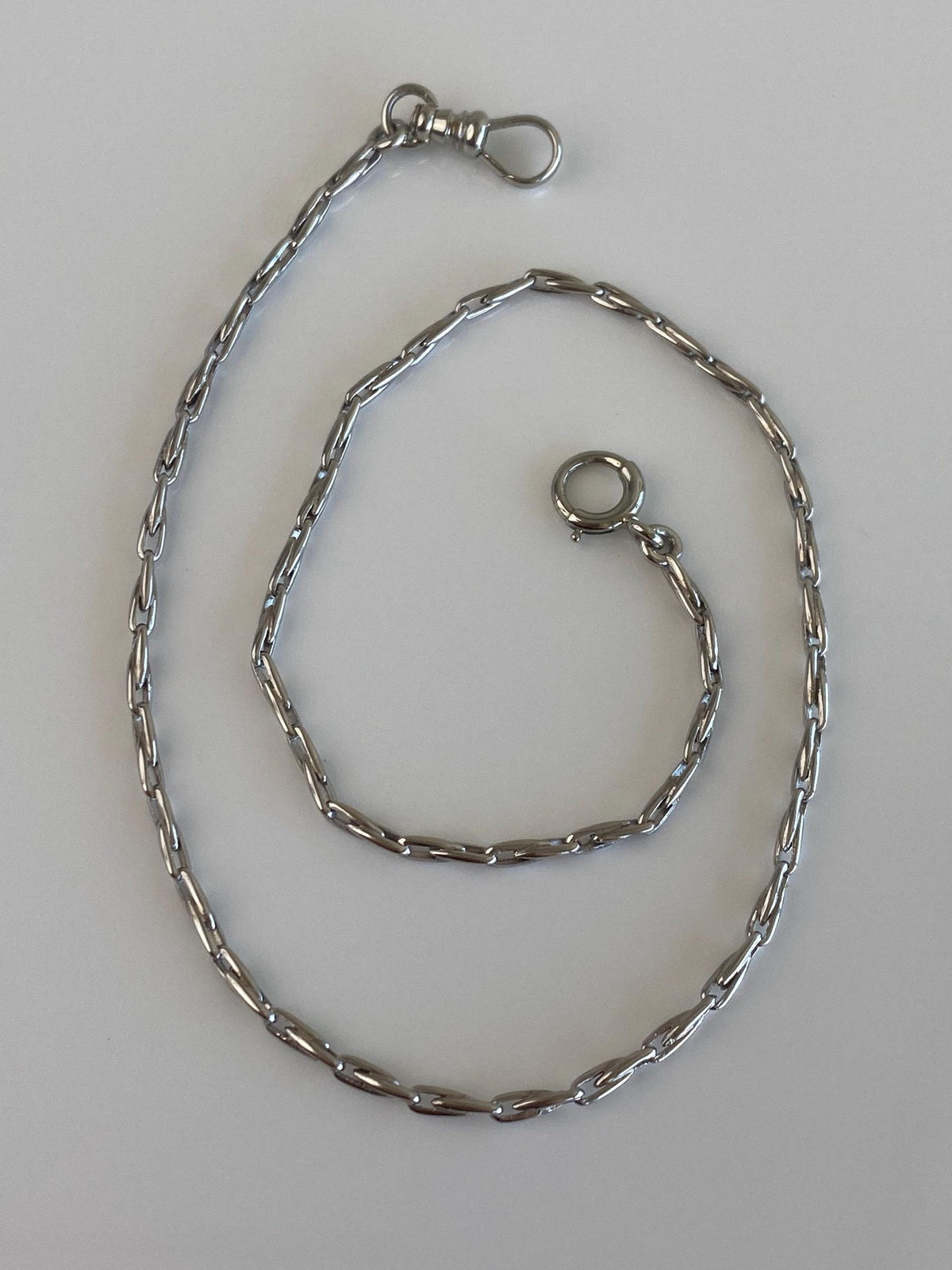 Vintage Solid Platinum & 18k White Gold Pocket Watch Chain Necklace - 14 inches