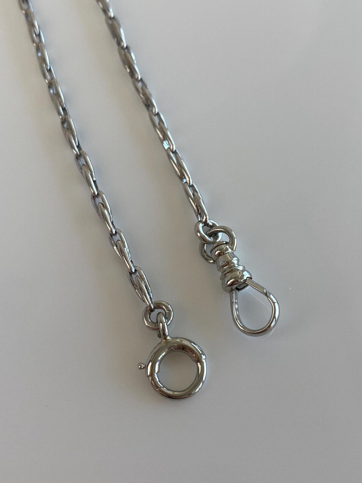 Vintage Solid Platinum & 18k White Gold Pocket Watch Chain Necklace - 14 inches