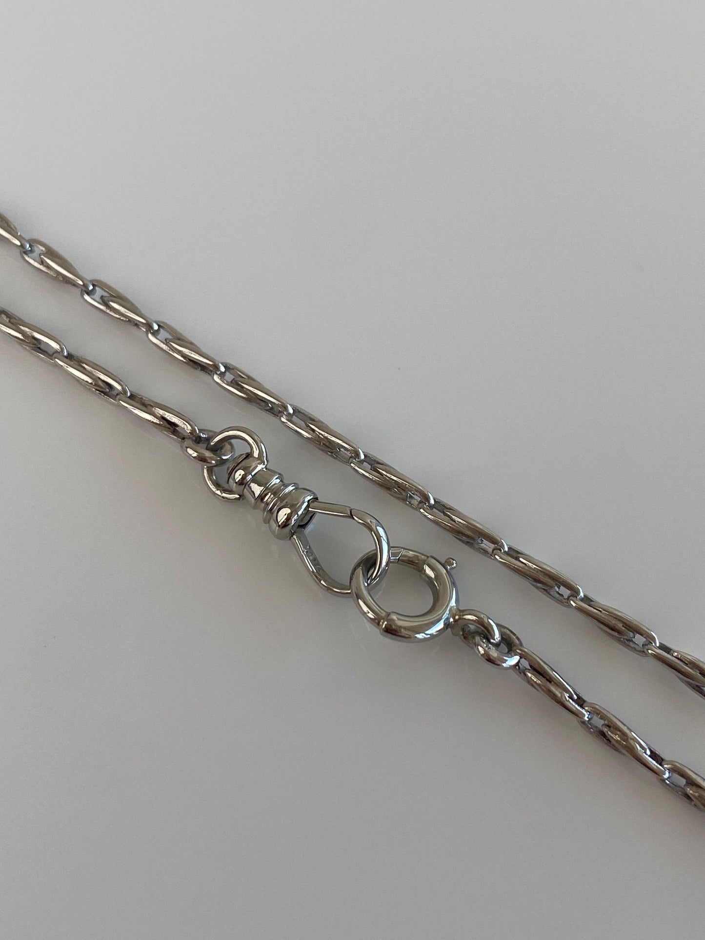 Vintage Solid Platinum & 18k White Gold Pocket Watch Chain Necklace - 14 inches