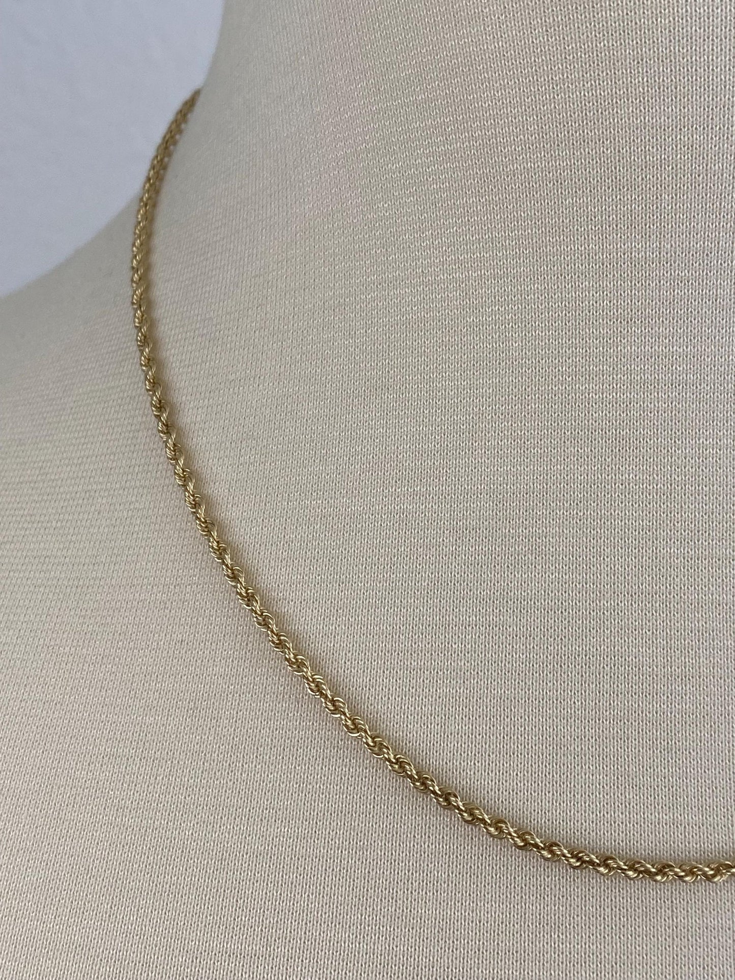 Vintage Solid 14k Yellow Gold Rope Chain Necklace - 18 inches