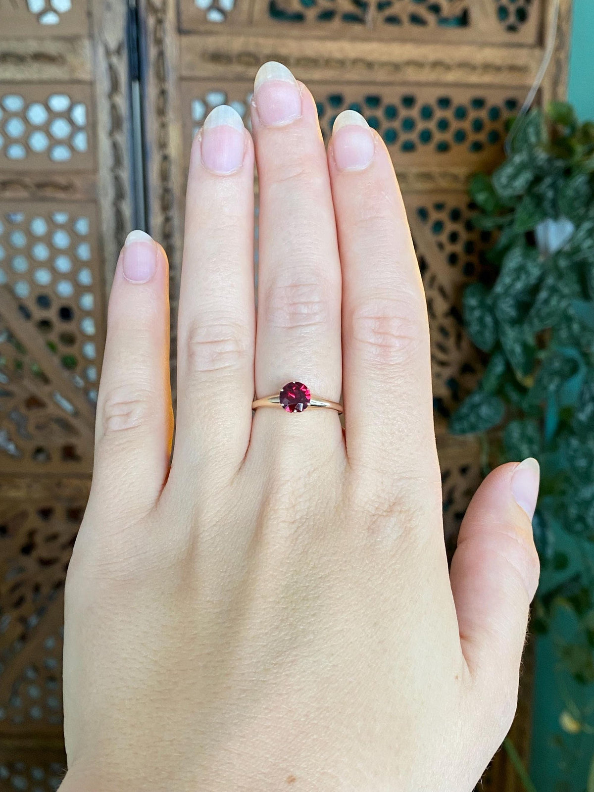 Vintage Solid 14k Yellow Gold Red Cubic Zirconia Ring - Size 6.75