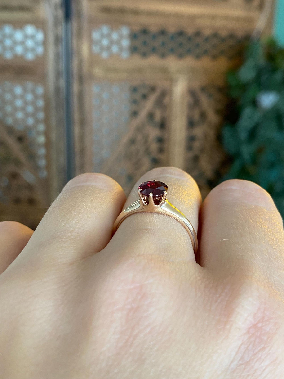 Vintage Solid 14k Yellow Gold Red Cubic Zirconia Ring - Size 6.75