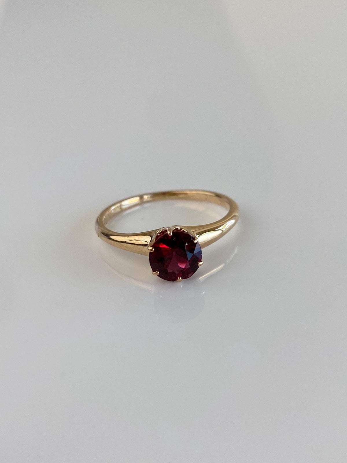 Vintage Solid 14k Yellow Gold Red Cubic Zirconia Ring - Size 6.75