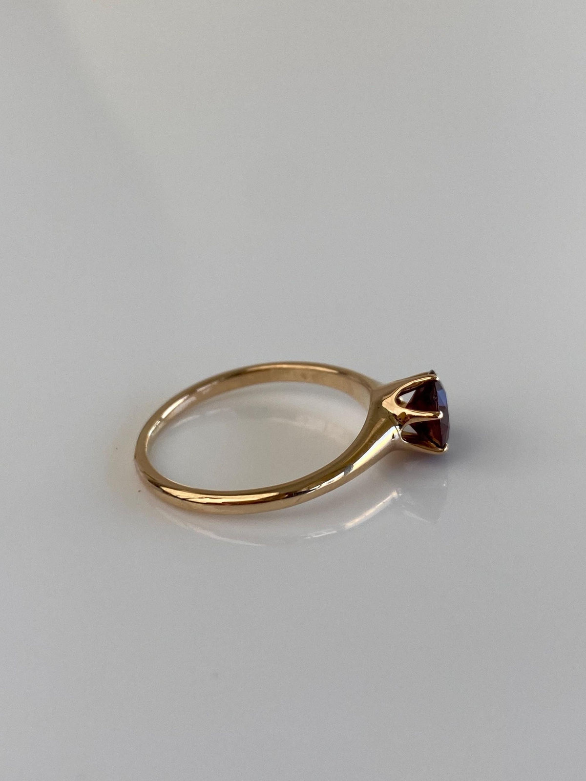 Vintage Solid 14k Yellow Gold Red Cubic Zirconia Ring - Size 6.75