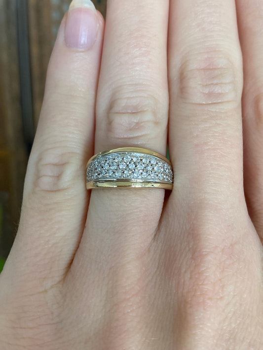Vintage Solid 14k White & Yellow Gold Diamond Ring Band - Size 5.75
