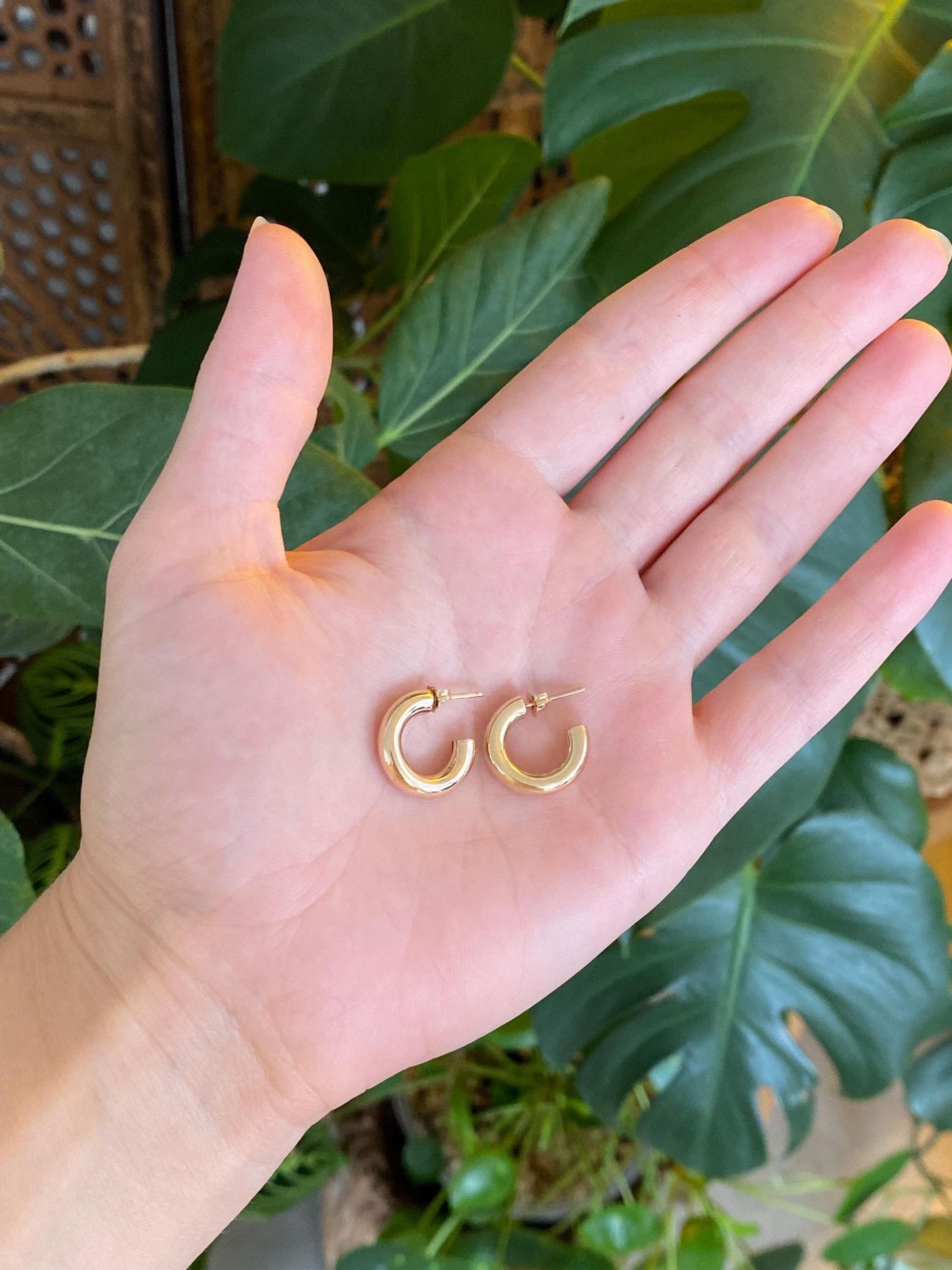 Vintage 9k Yellow Gold Chunky Small Hoop Earrings