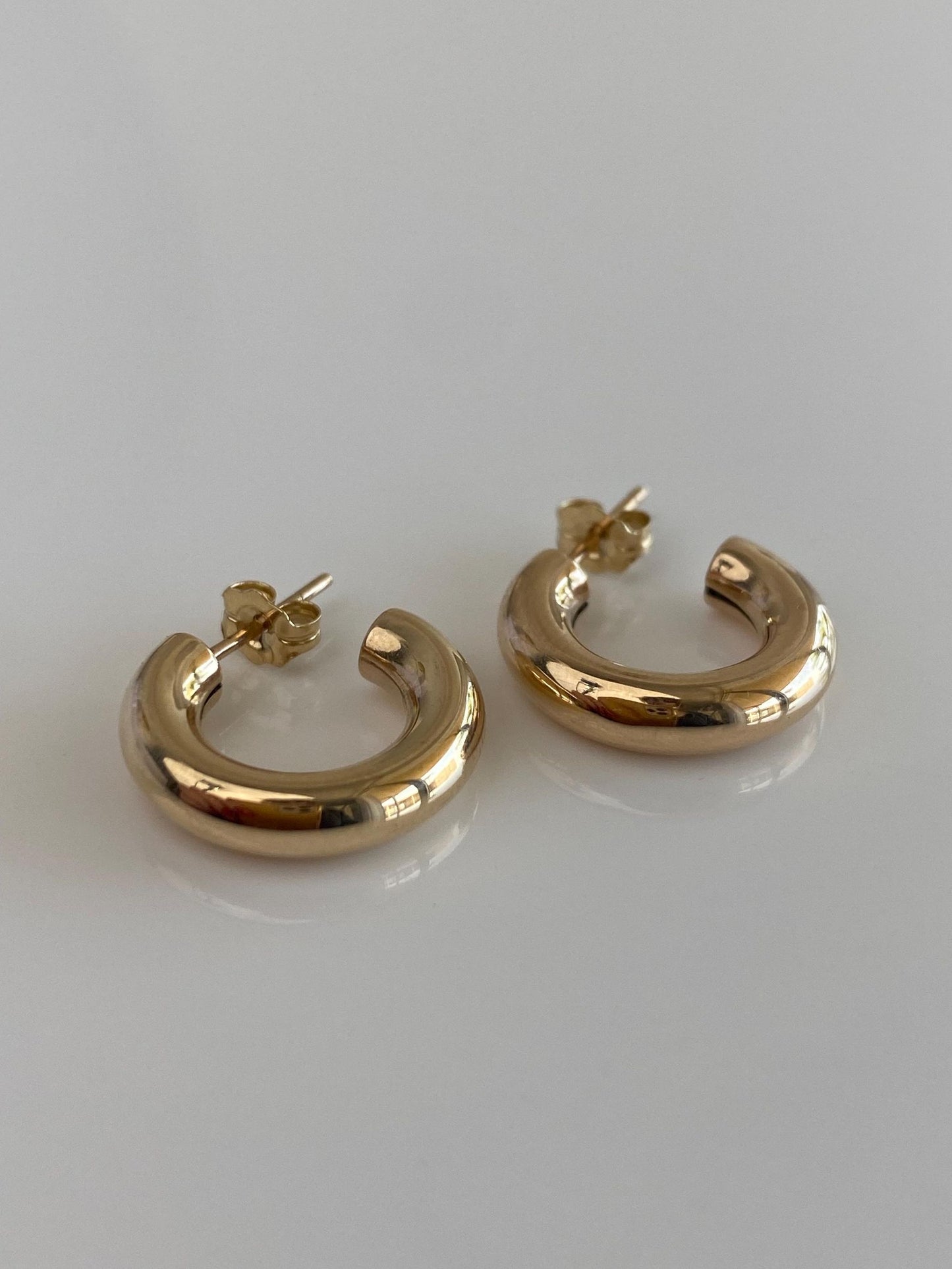 Vintage 9k Yellow Gold Chunky Small Hoop Earrings