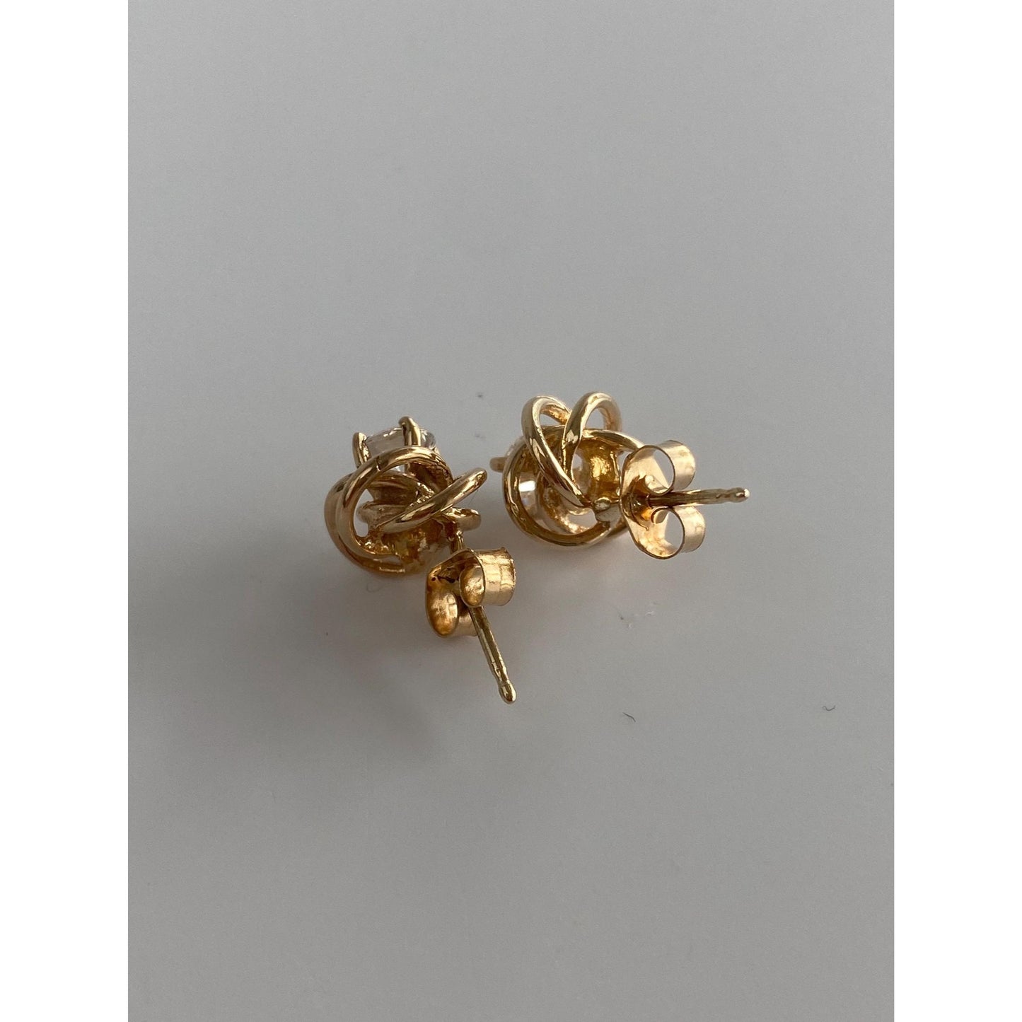 Vintage Solid 14k Yellow Gold Cubic Zirconia Knot Stud Earrings
