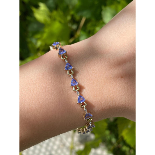 Vintage Solid 14k Yellow Gold Diamond Tanzanite Link Bracelet - 7 inches