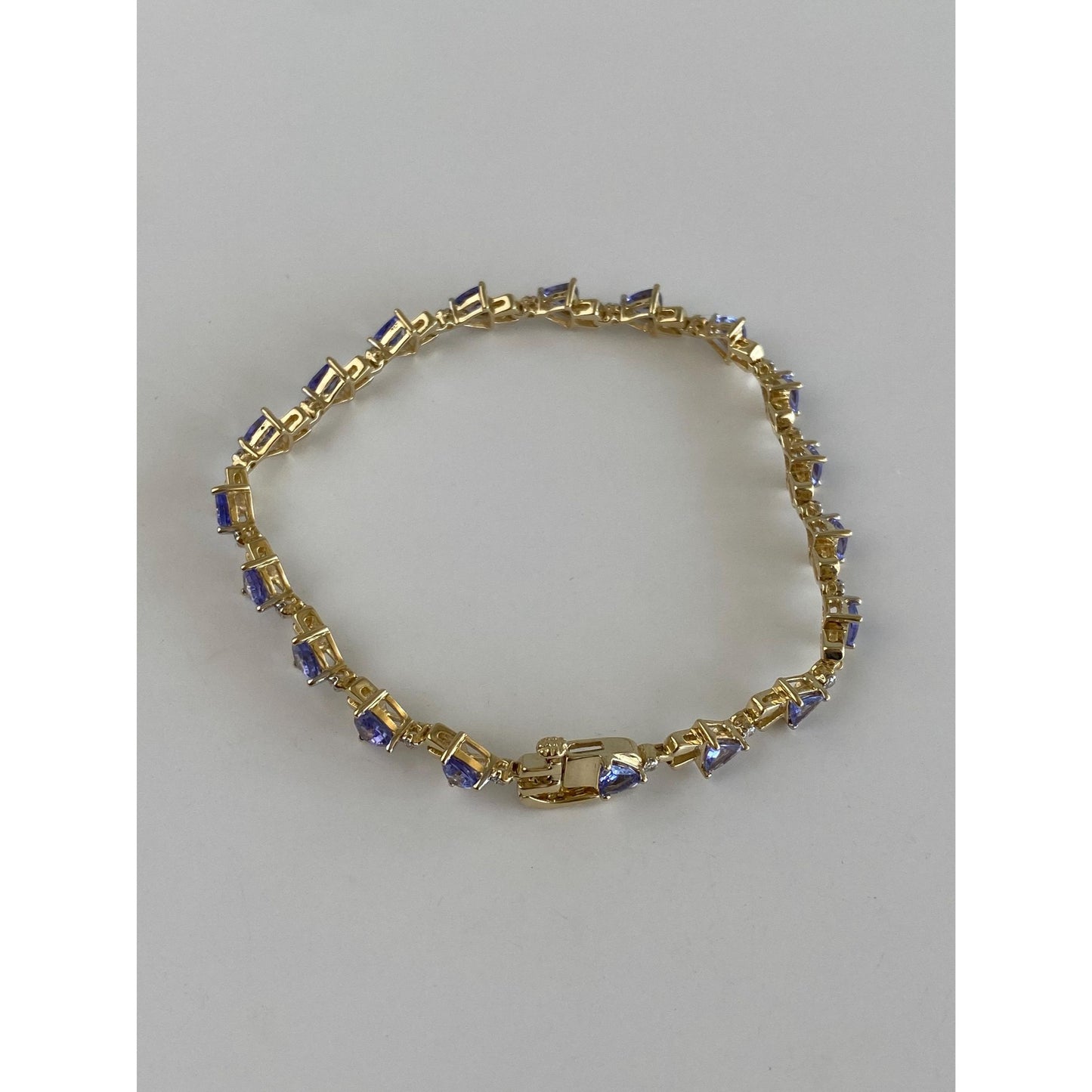 Vintage Solid 14k Yellow Gold Diamond Tanzanite Link Bracelet - 7 inches