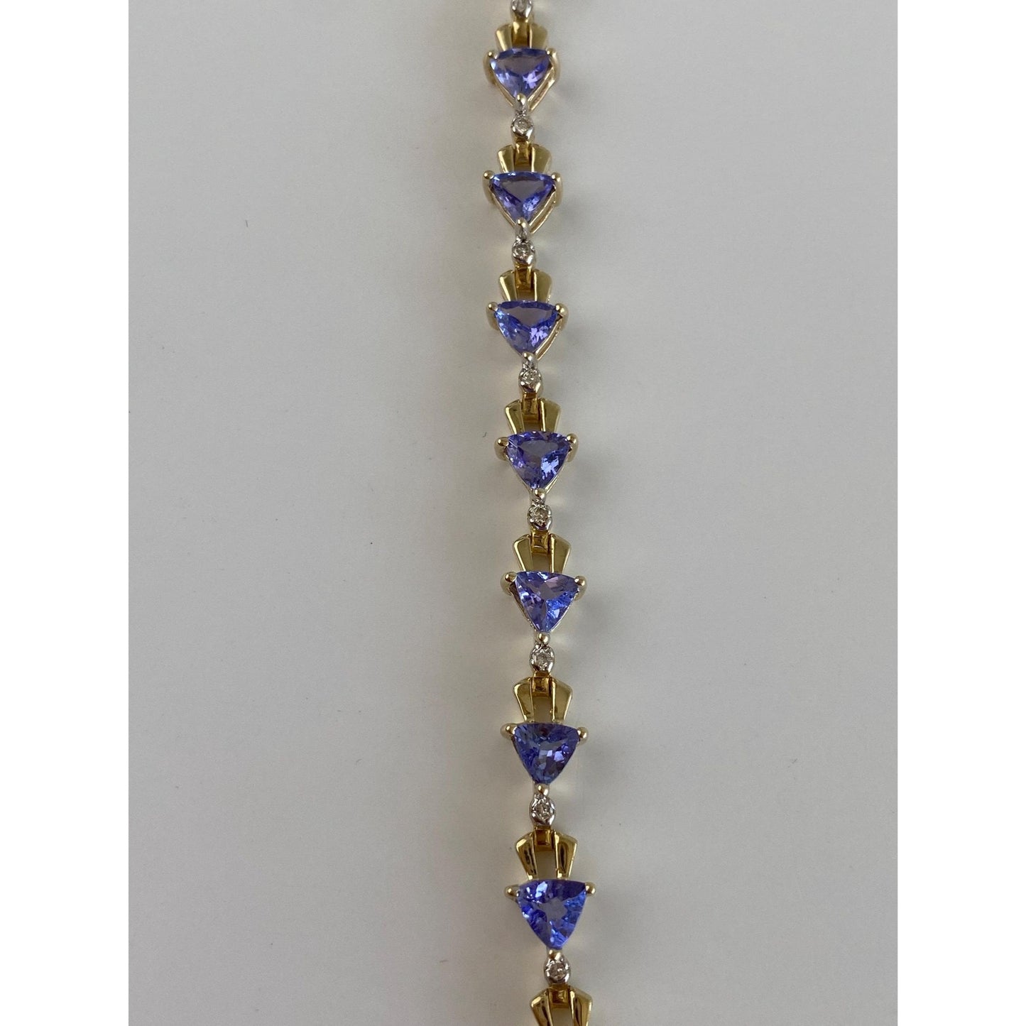 Vintage Solid 14k Yellow Gold Diamond Tanzanite Link Bracelet - 7 inches