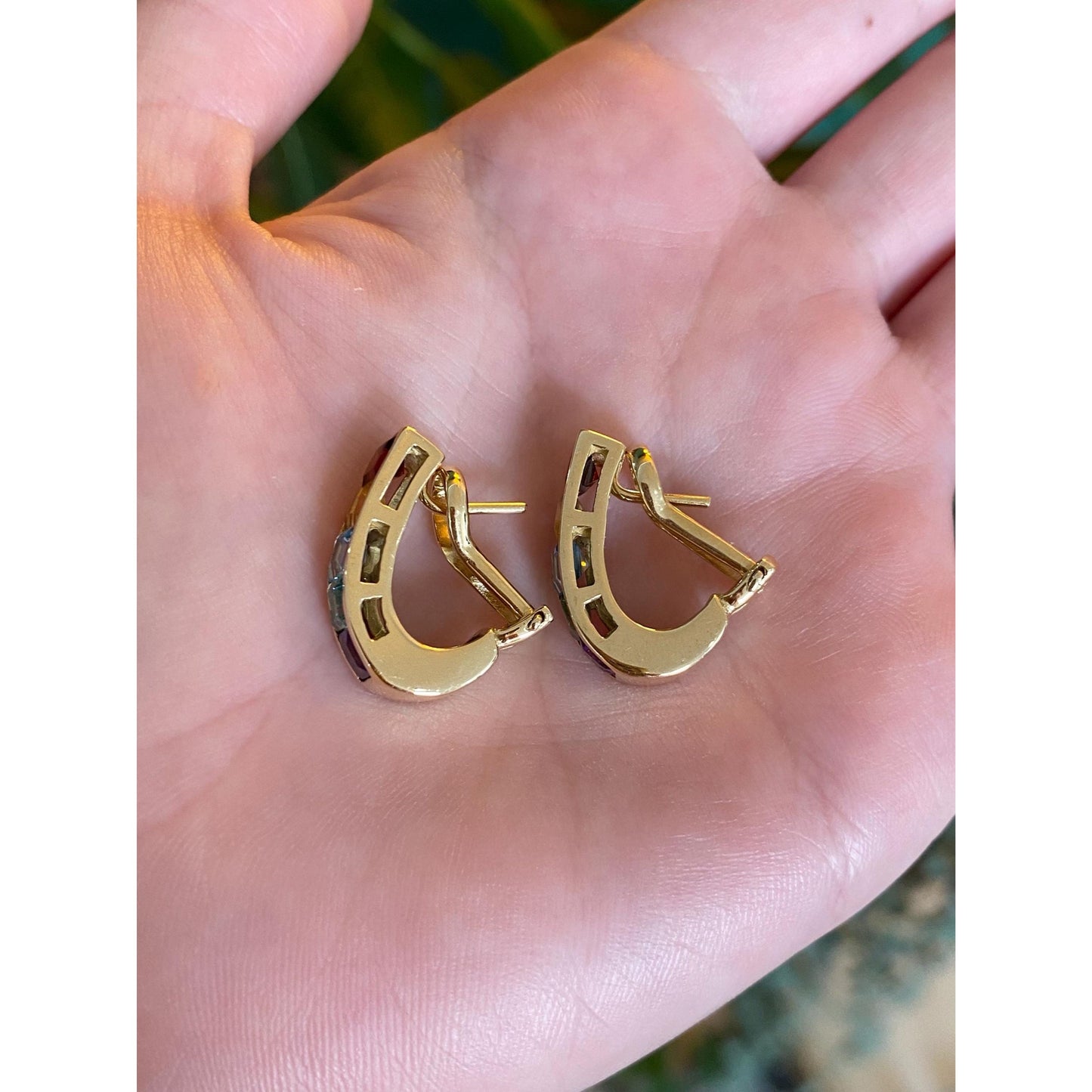 Vintage Solid 14k Yellow Gold Garnet Topaz Citrine Amethyst Aquamarine Drop Earrings