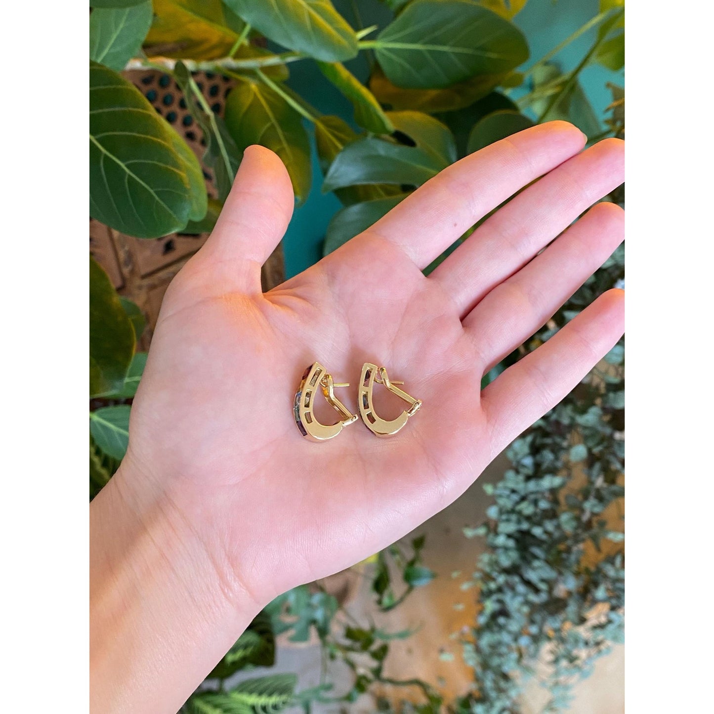 Vintage Solid 14k Yellow Gold Garnet Topaz Citrine Amethyst Aquamarine Drop Earrings