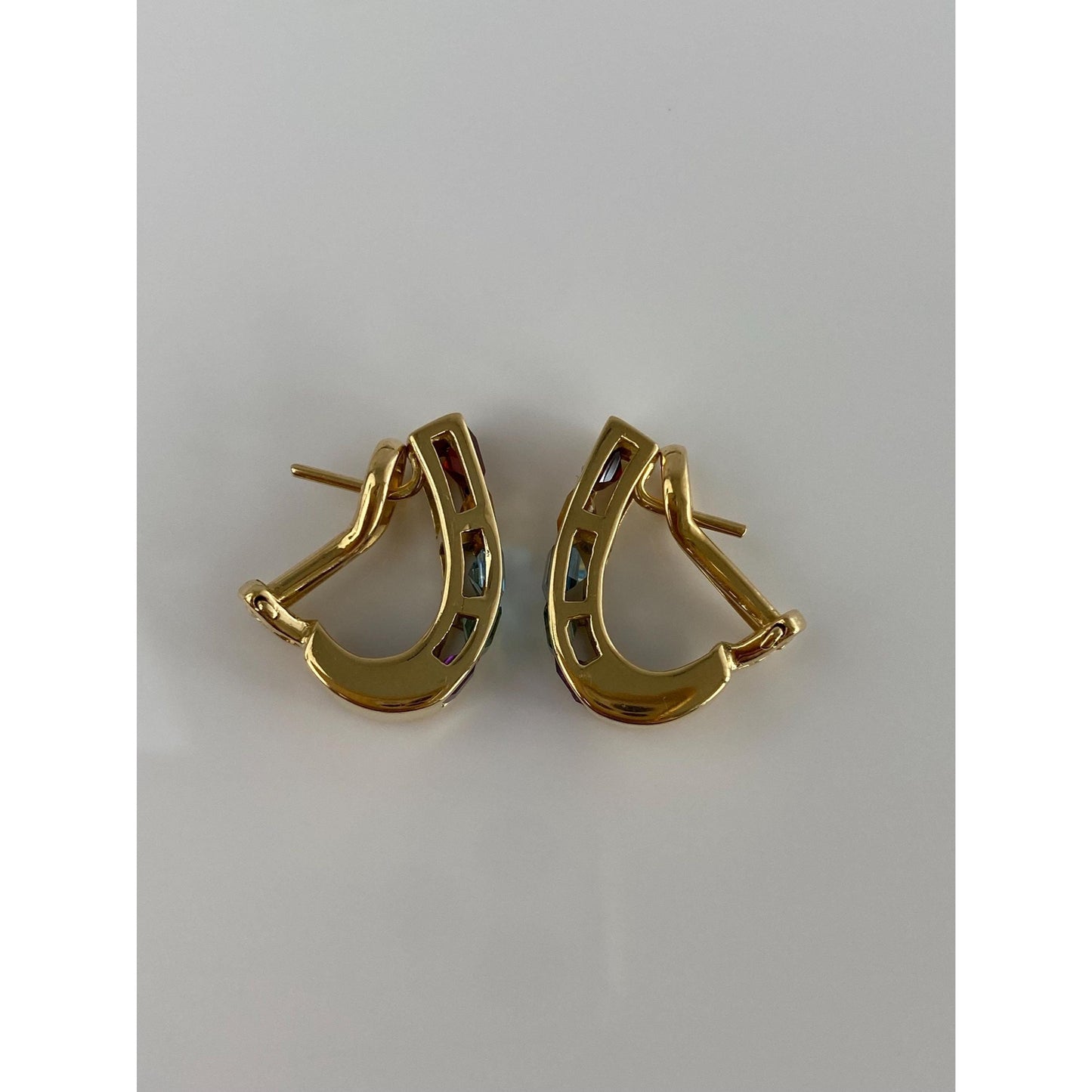 Vintage Solid 14k Yellow Gold Garnet Topaz Citrine Amethyst Aquamarine Drop Earrings