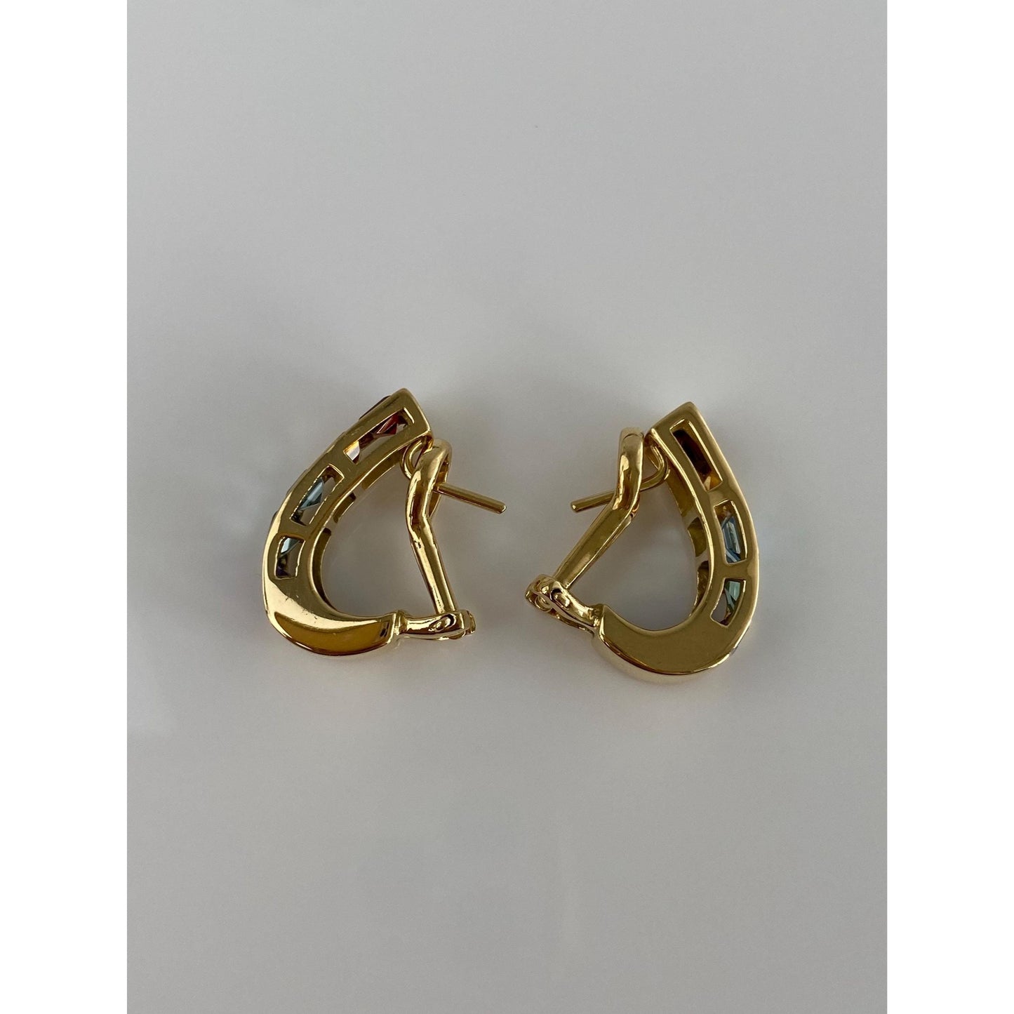 Vintage Solid 14k Yellow Gold Garnet Topaz Citrine Amethyst Aquamarine Drop Earrings