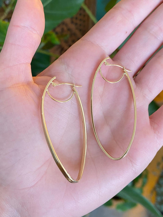 Vintage 14k Yellow Gold Large Twist Oval Hoop Earrings