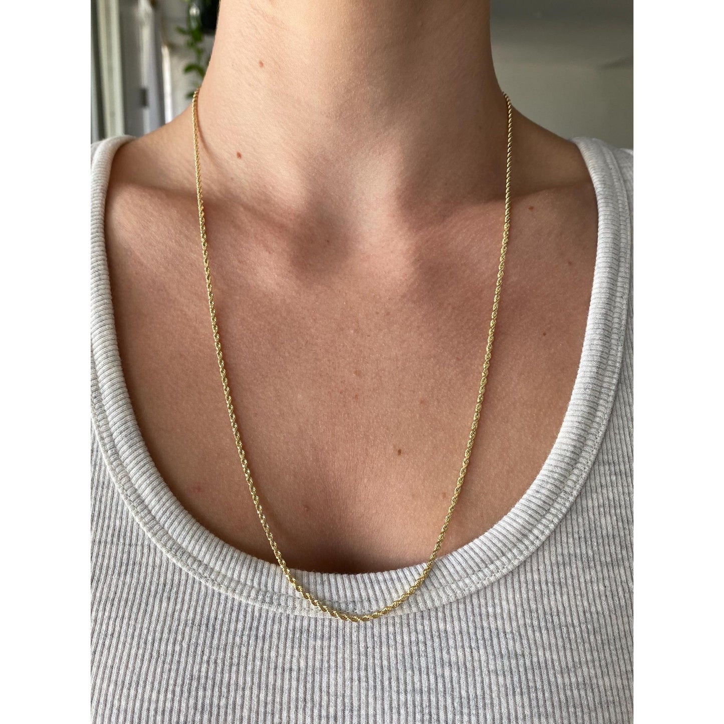 Vintage Solid 14k Yellow Gold Rope Chain Necklace - 23.75 inches