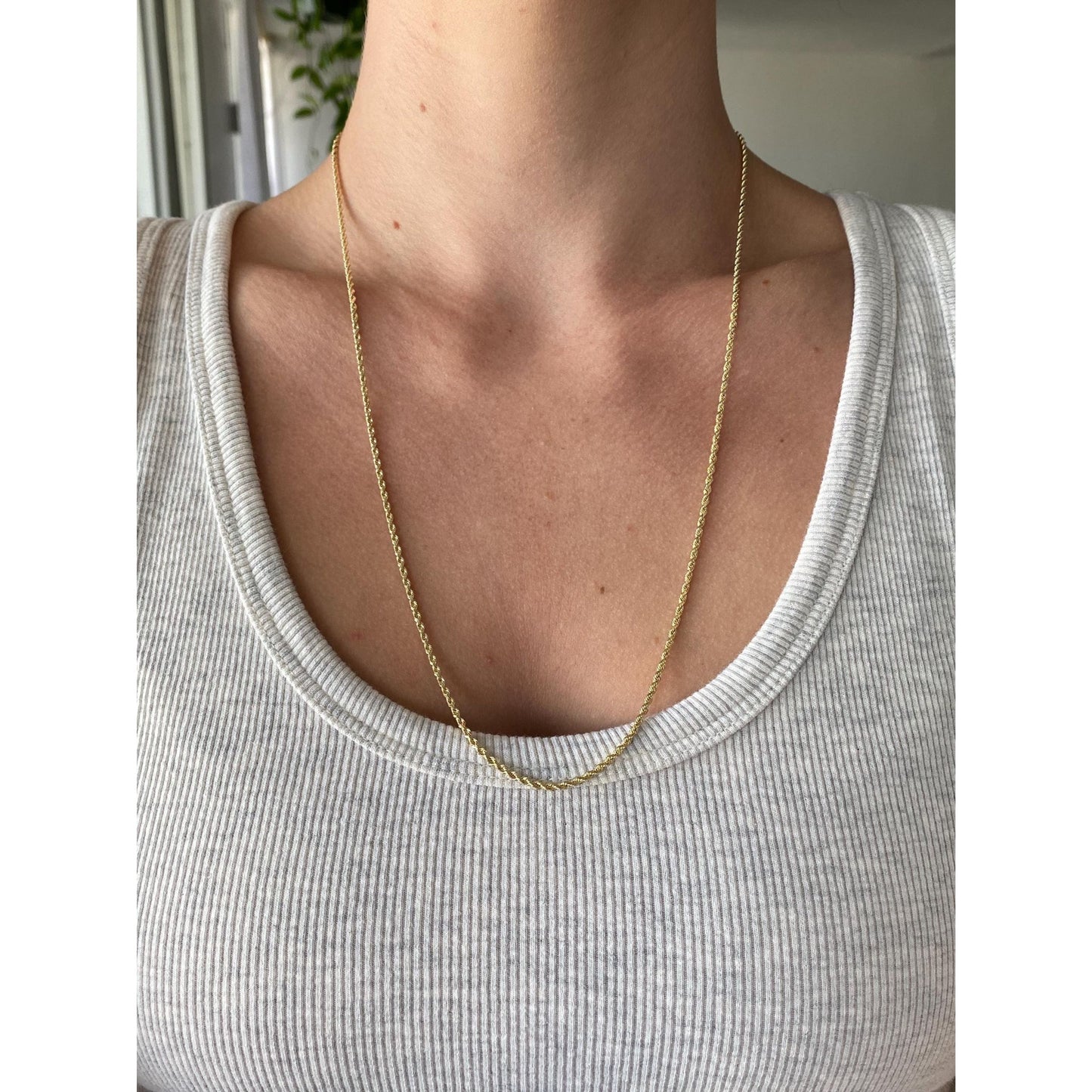 Vintage Solid 14k Yellow Gold Rope Chain Necklace - 23.75 inches